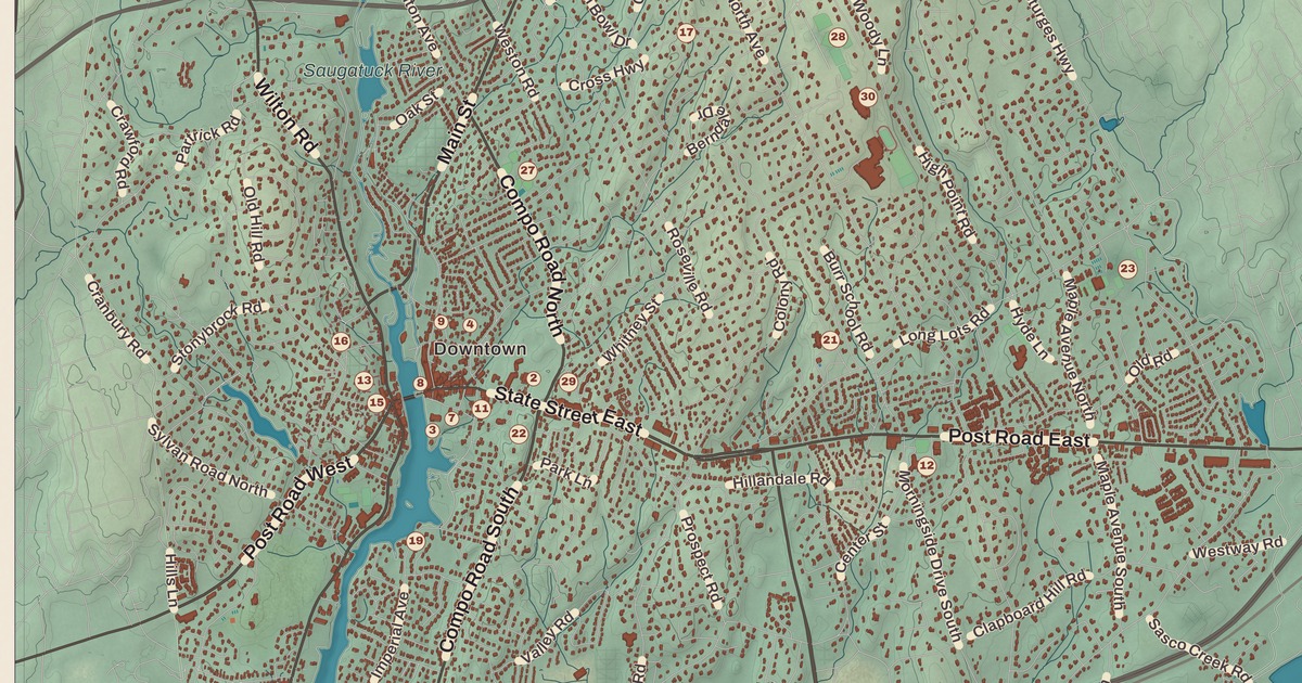 Beautifully Detailed Map of Westport, Connecticut