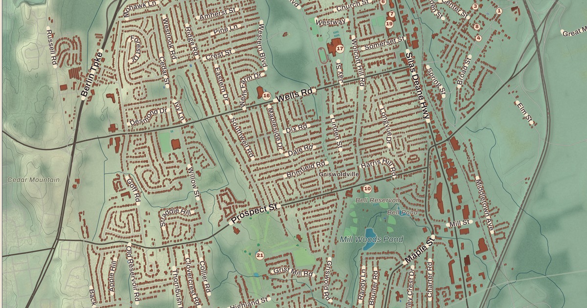 Beautifully Detailed Map of Wethersfield, Connecticut