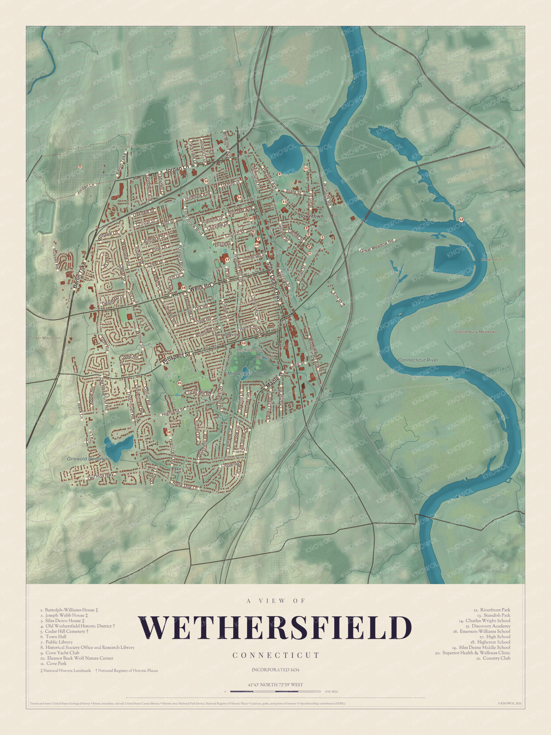 Map of Wethersfield, Connecticut