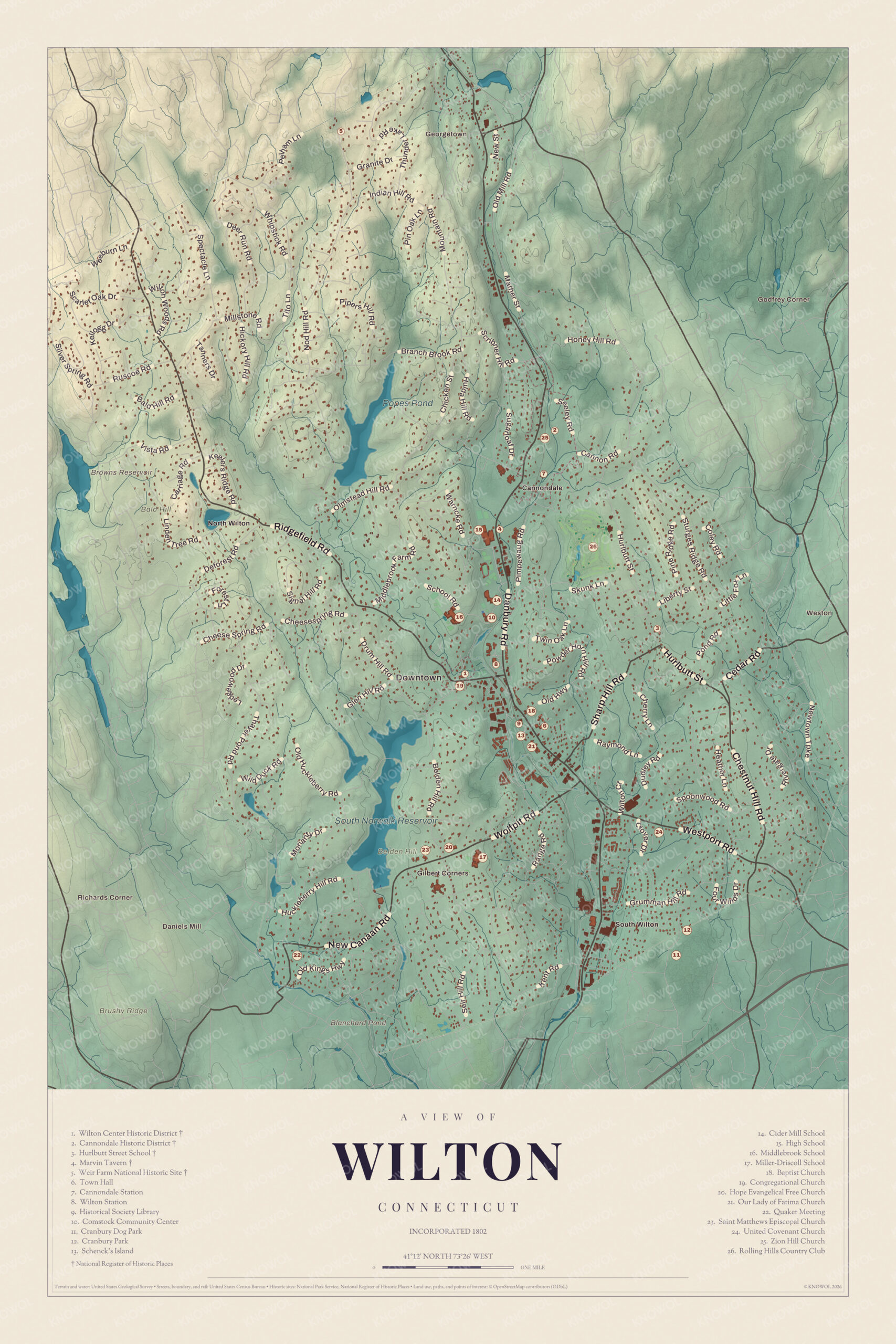 Map of Wilton, Connecticut