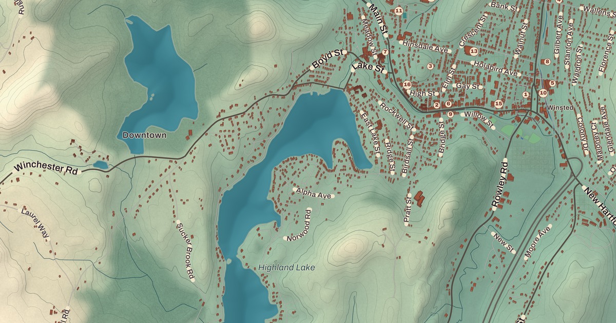Beautifully Detailed Map of Winchester, Connecticut