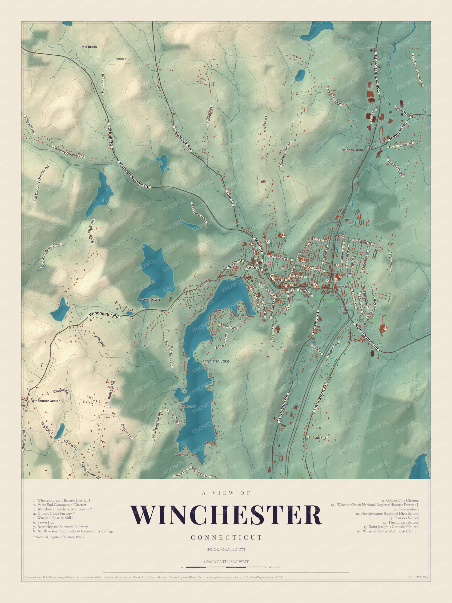 Map of Winchester, Connecticut