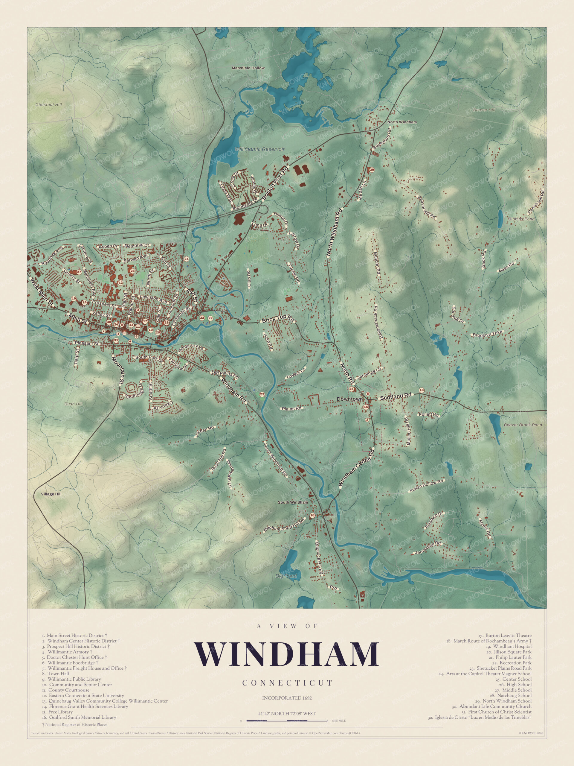 Map of Windham, Connecticut
