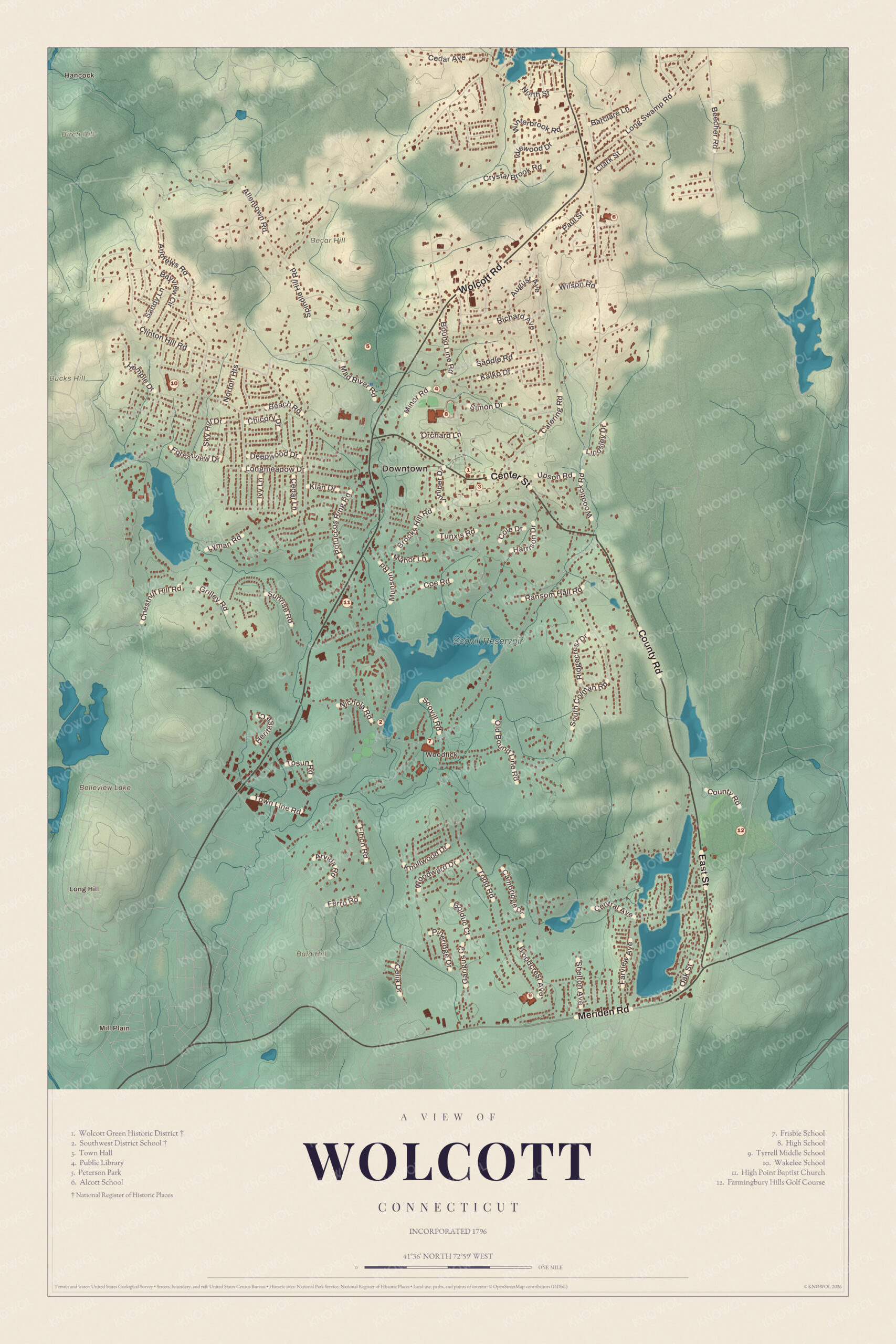 Map of Wolcott, Connecticut