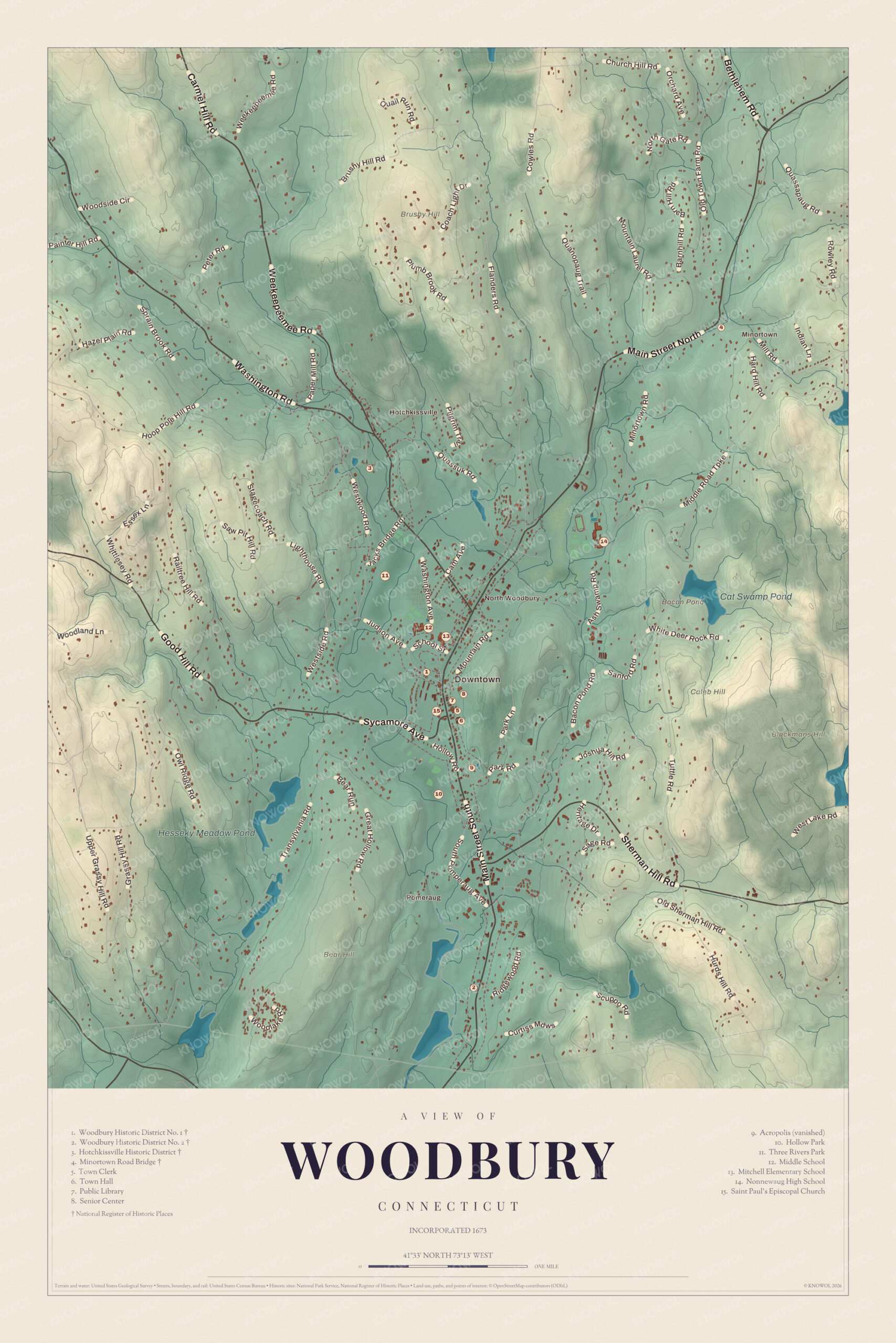 Map of Woodbury, Connecticut