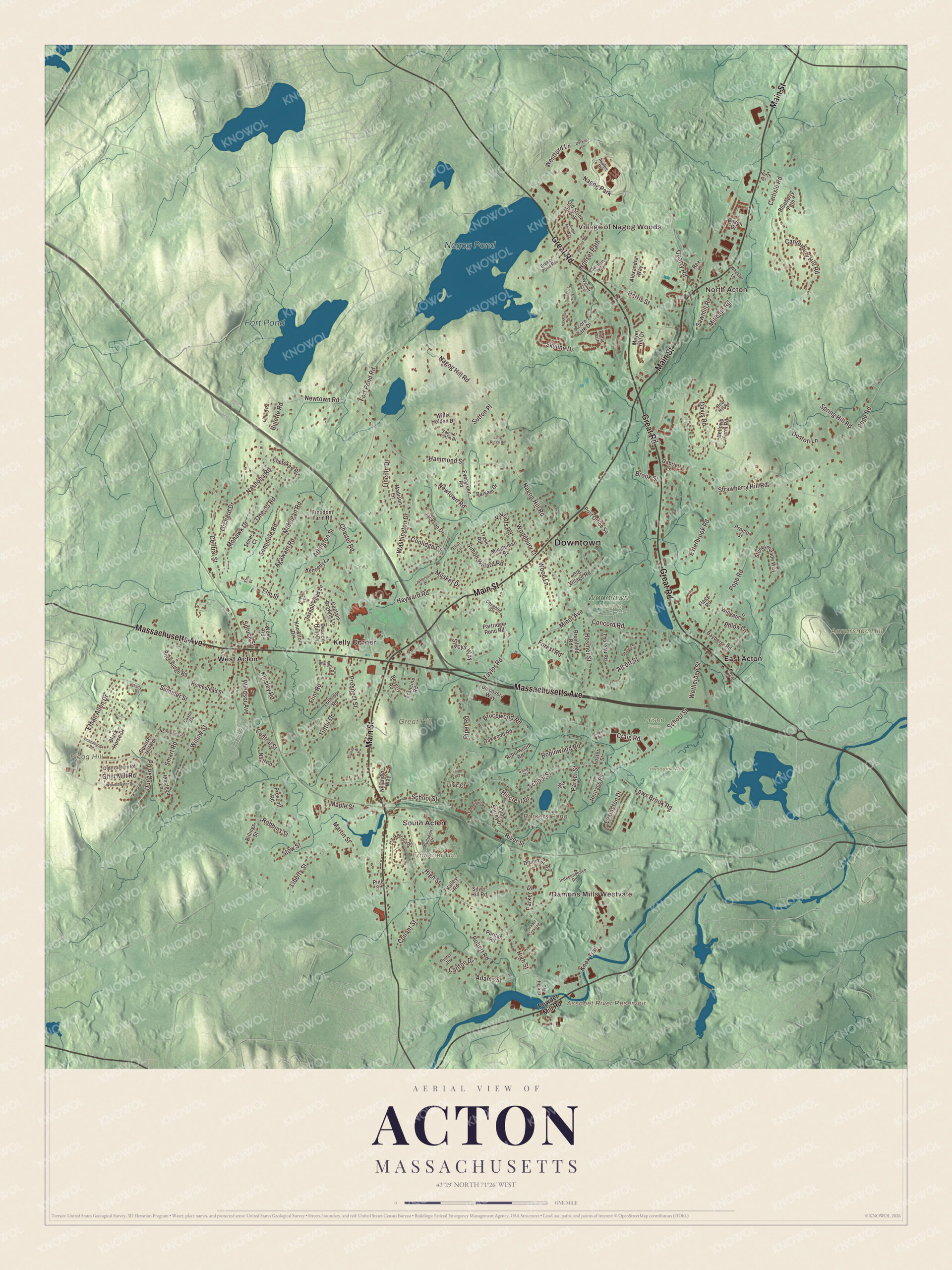 Protected watermarked complete map of Acton, Massachusetts