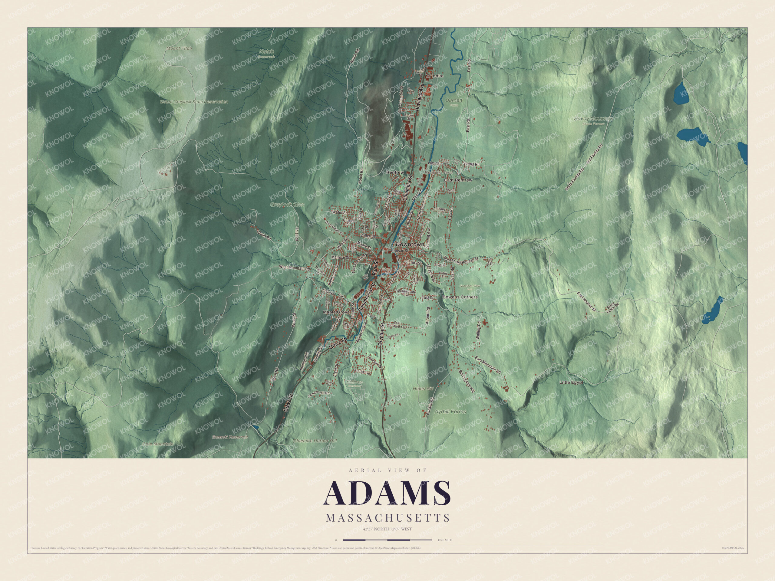 Protected watermarked complete map of Adams, Massachusetts