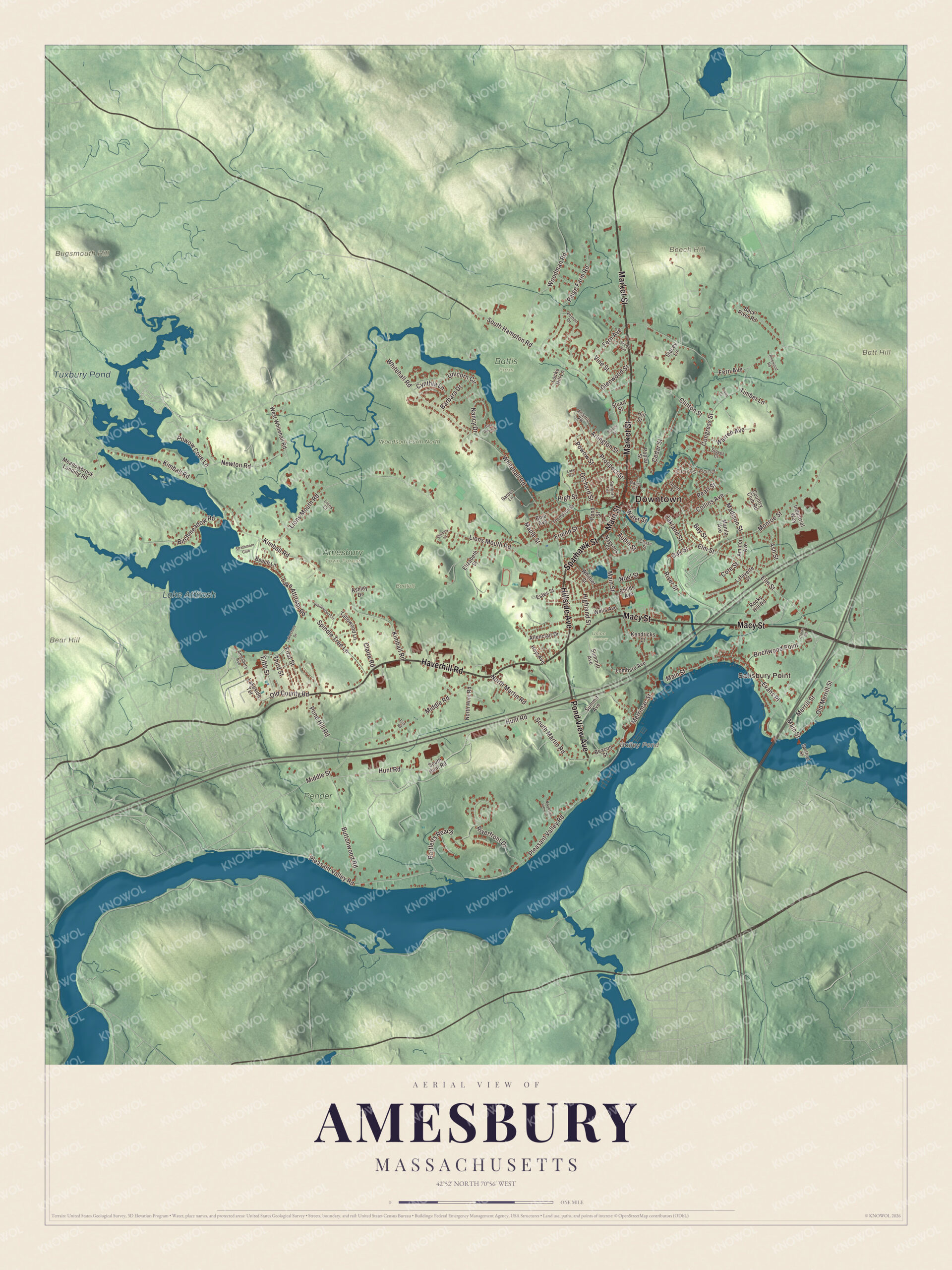 Protected watermarked complete map of Amesbury, Massachusetts