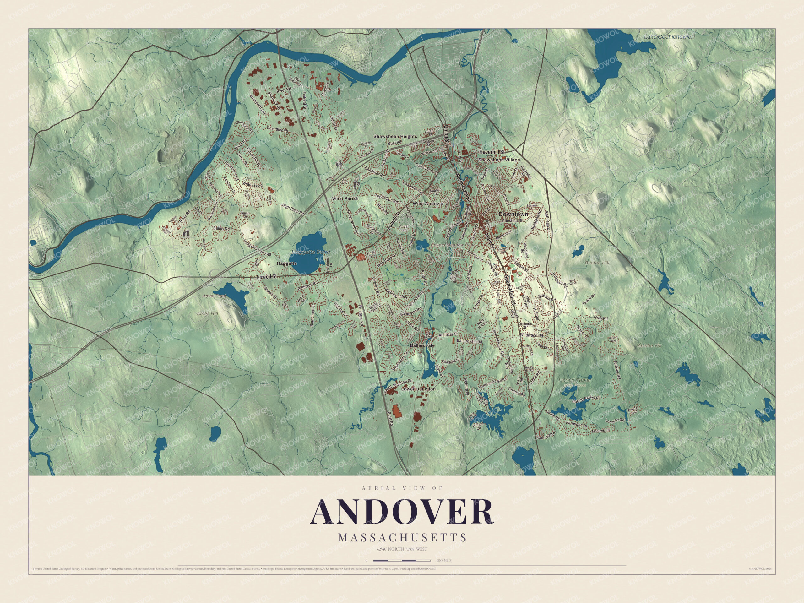 Protected watermarked complete map of Andover, Massachusetts