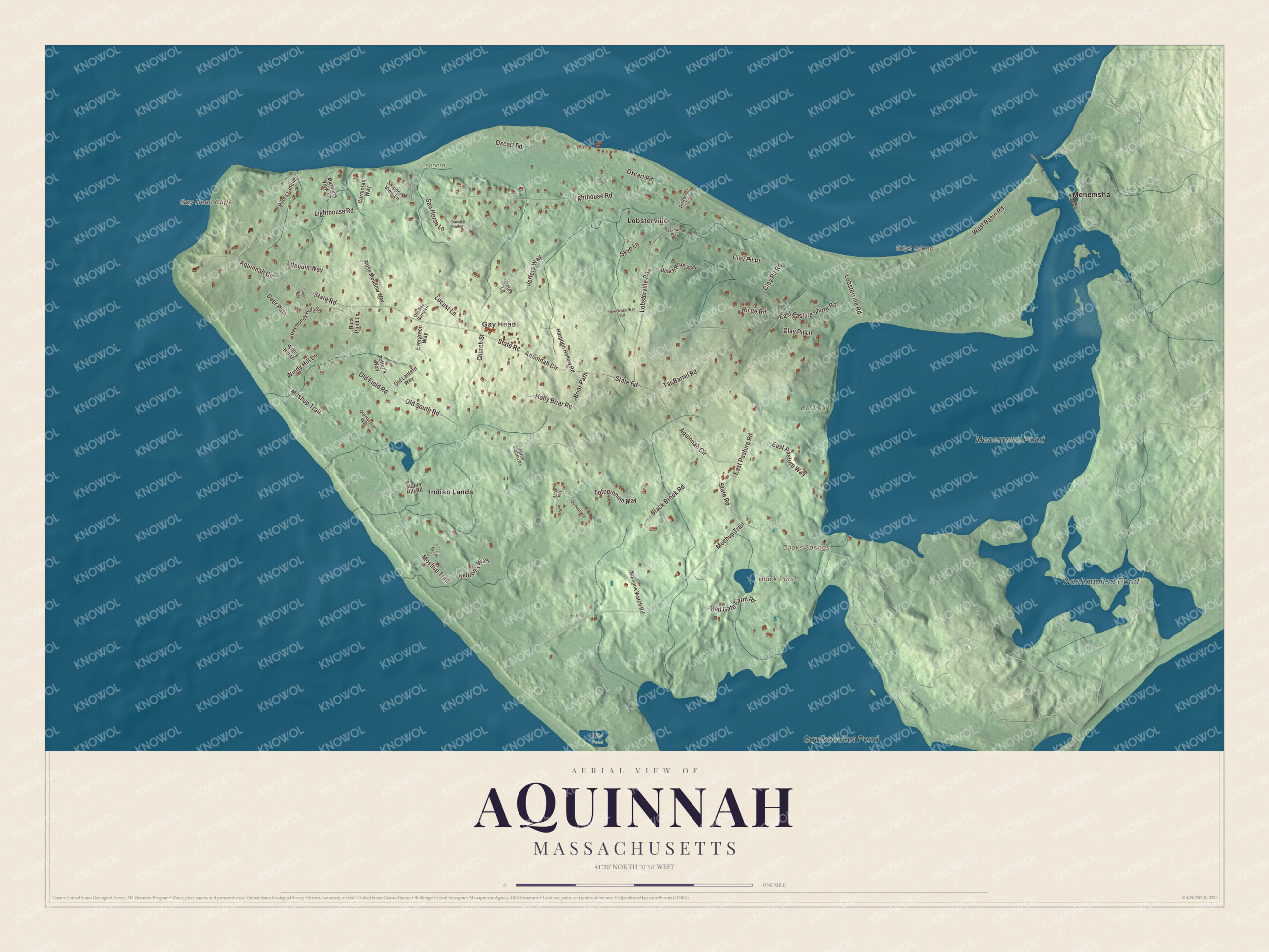 Protected watermarked complete map of Aquinnah, Massachusetts
