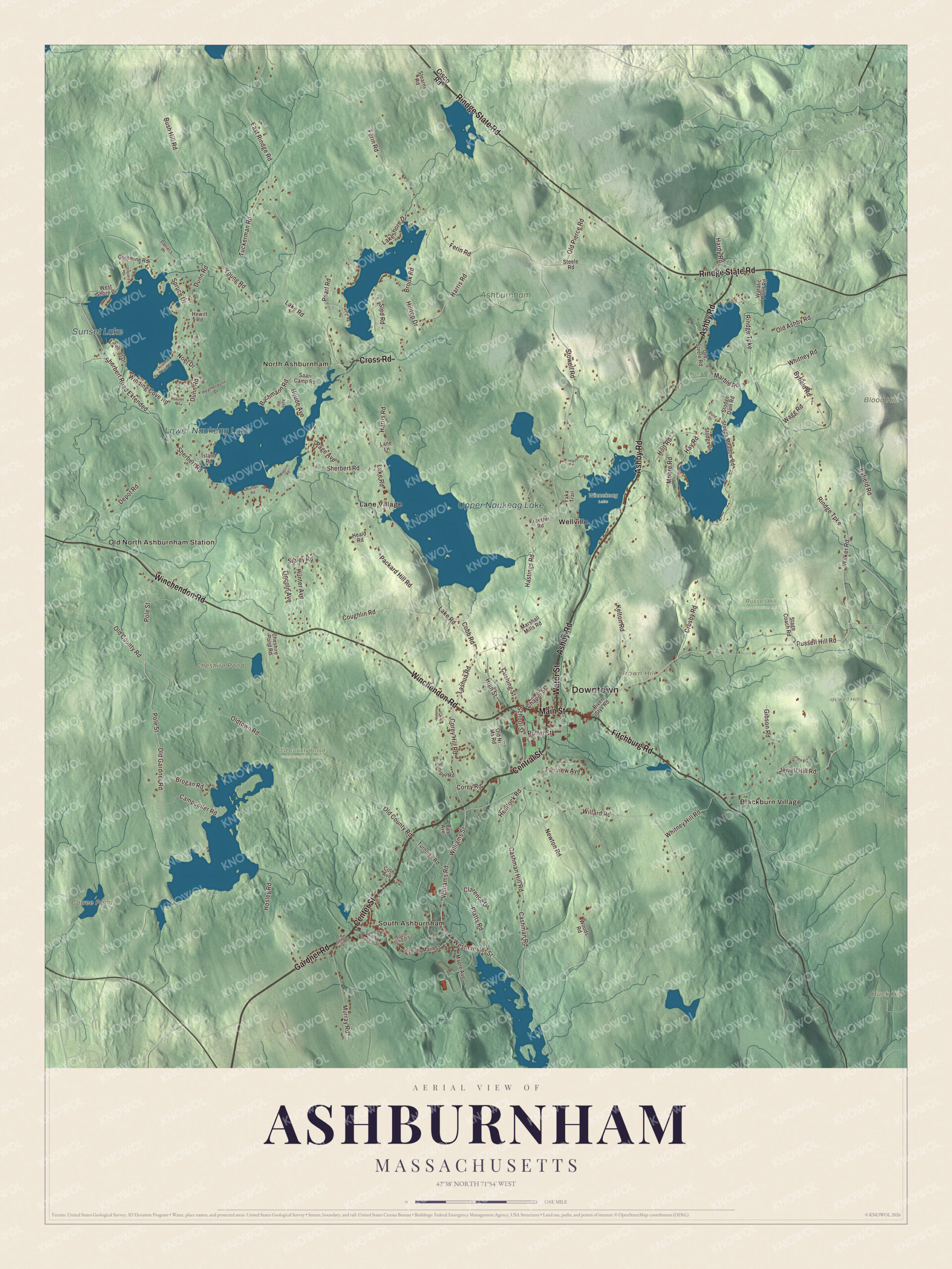 Protected watermarked complete map of Ashburnham, Massachusetts