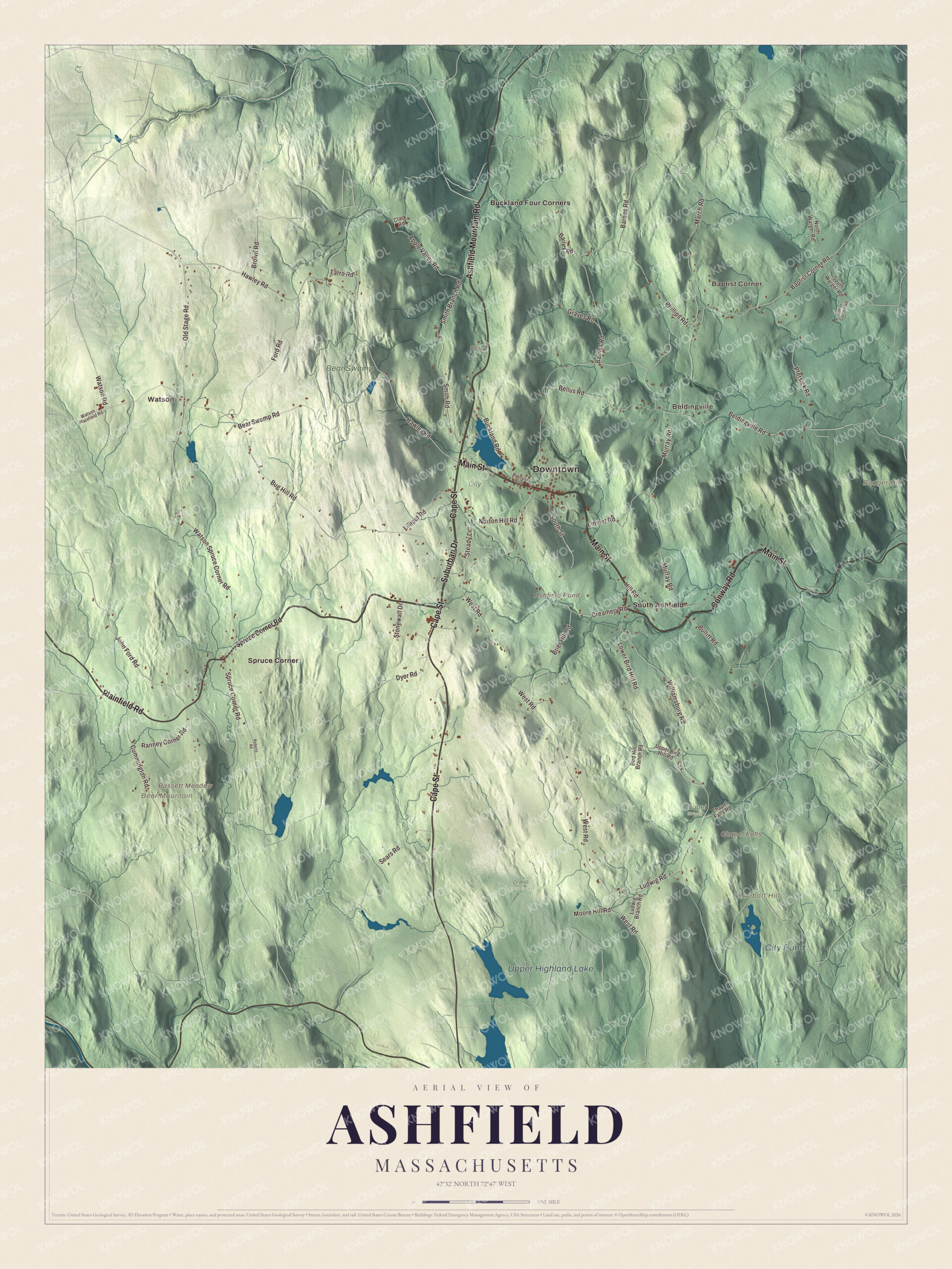 Protected watermarked complete map of Ashfield, Massachusetts