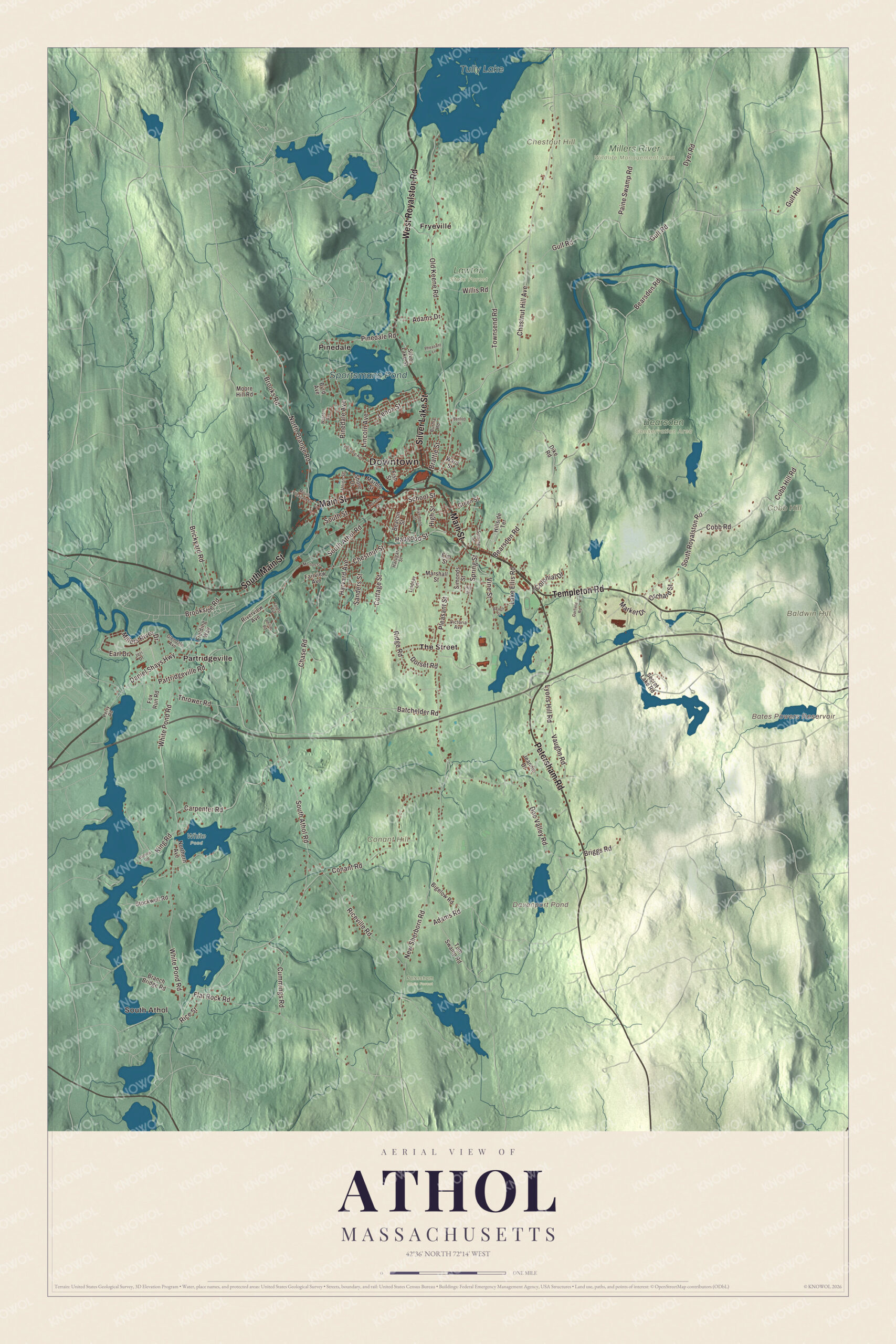 Protected watermarked complete map of Athol, Massachusetts