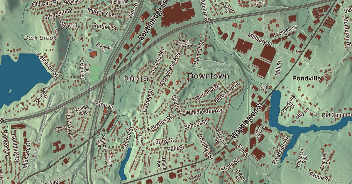 Beautifully Detailed Map of Auburn, Massachusetts