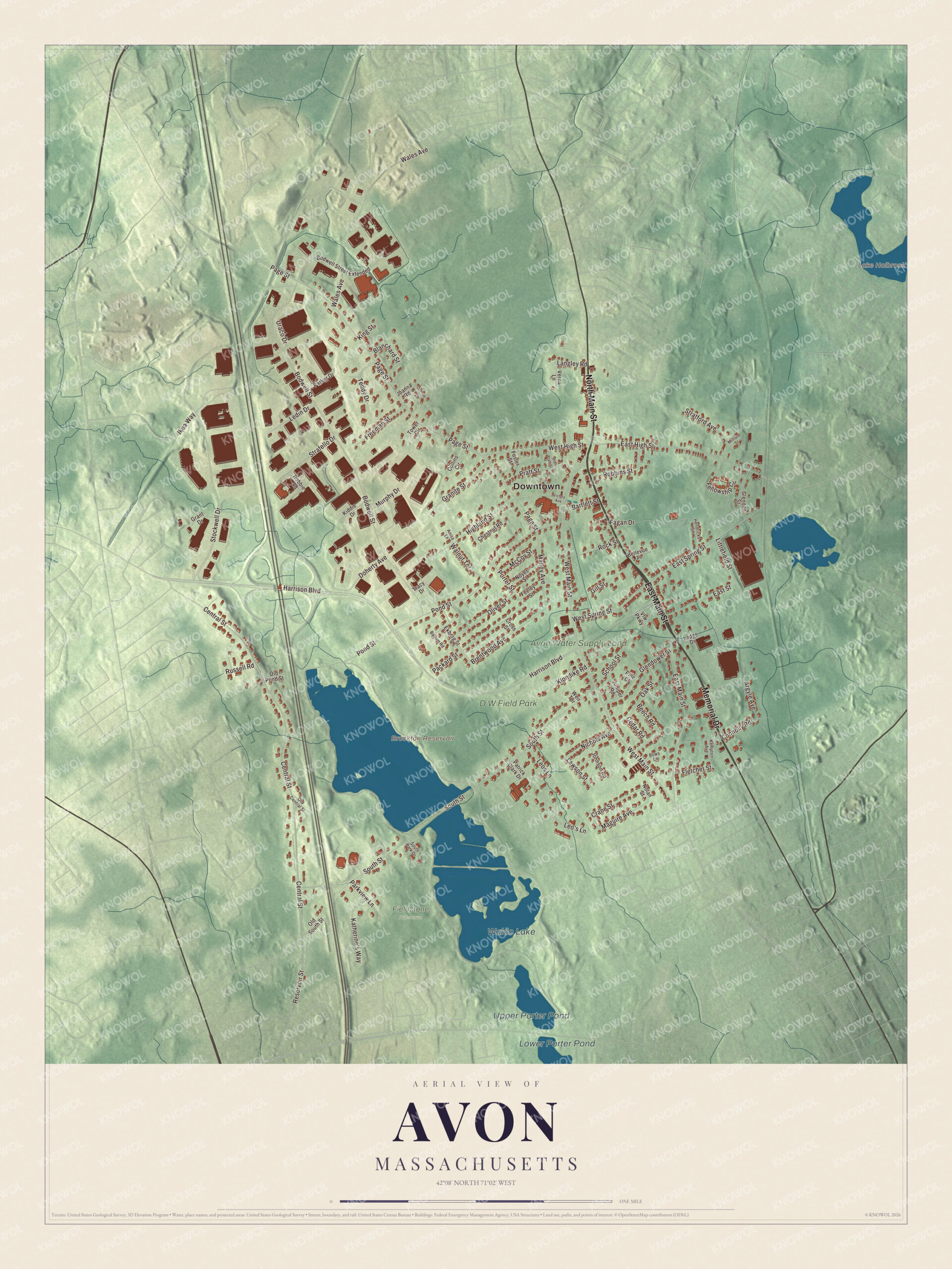 Protected watermarked complete map of Avon, Massachusetts