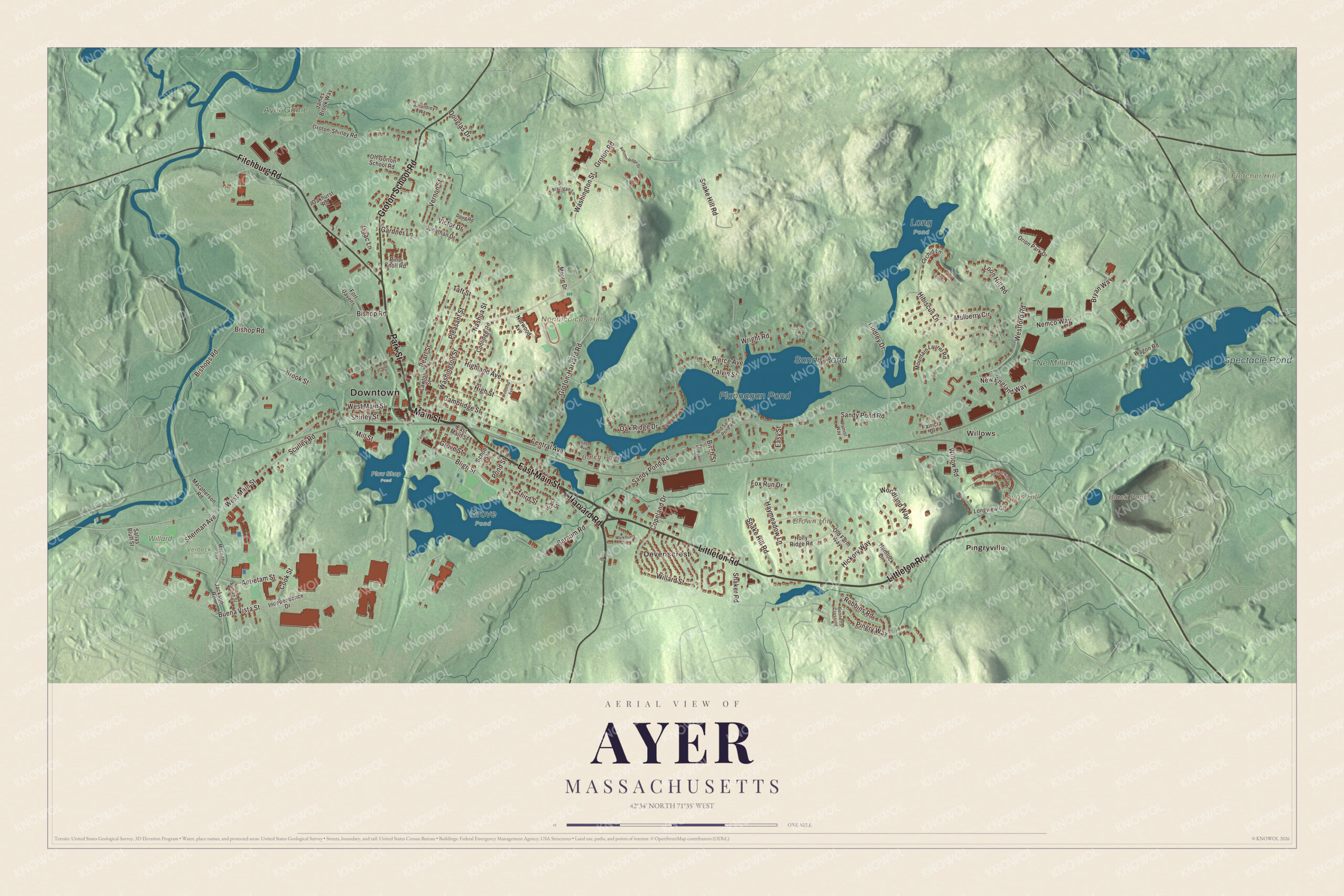 Protected watermarked complete map of Ayer, Massachusetts