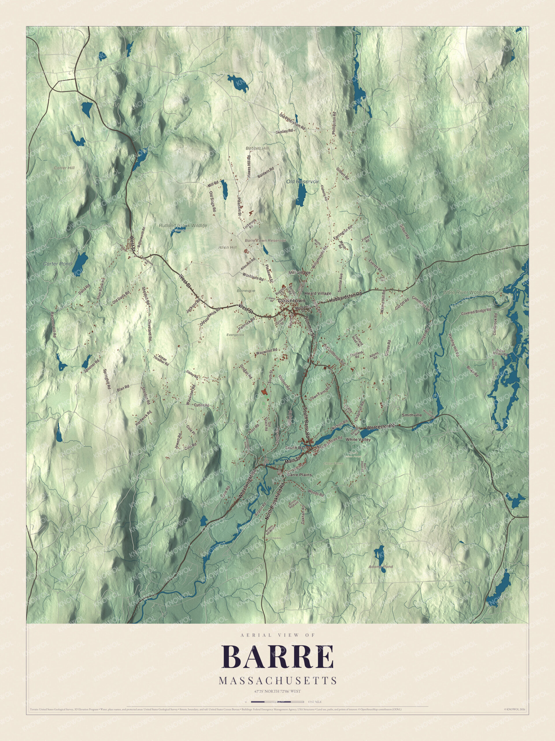 Protected watermarked complete map of Barre, Massachusetts