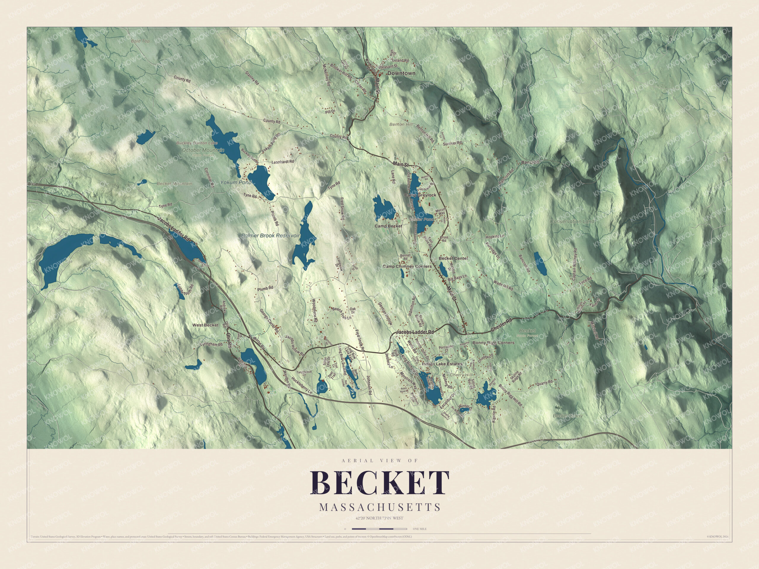 Protected watermarked complete map of Becket, Massachusetts