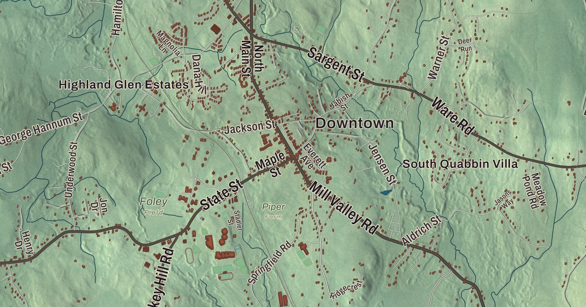 Beautifully Detailed Map of Belchertown, Massachusetts