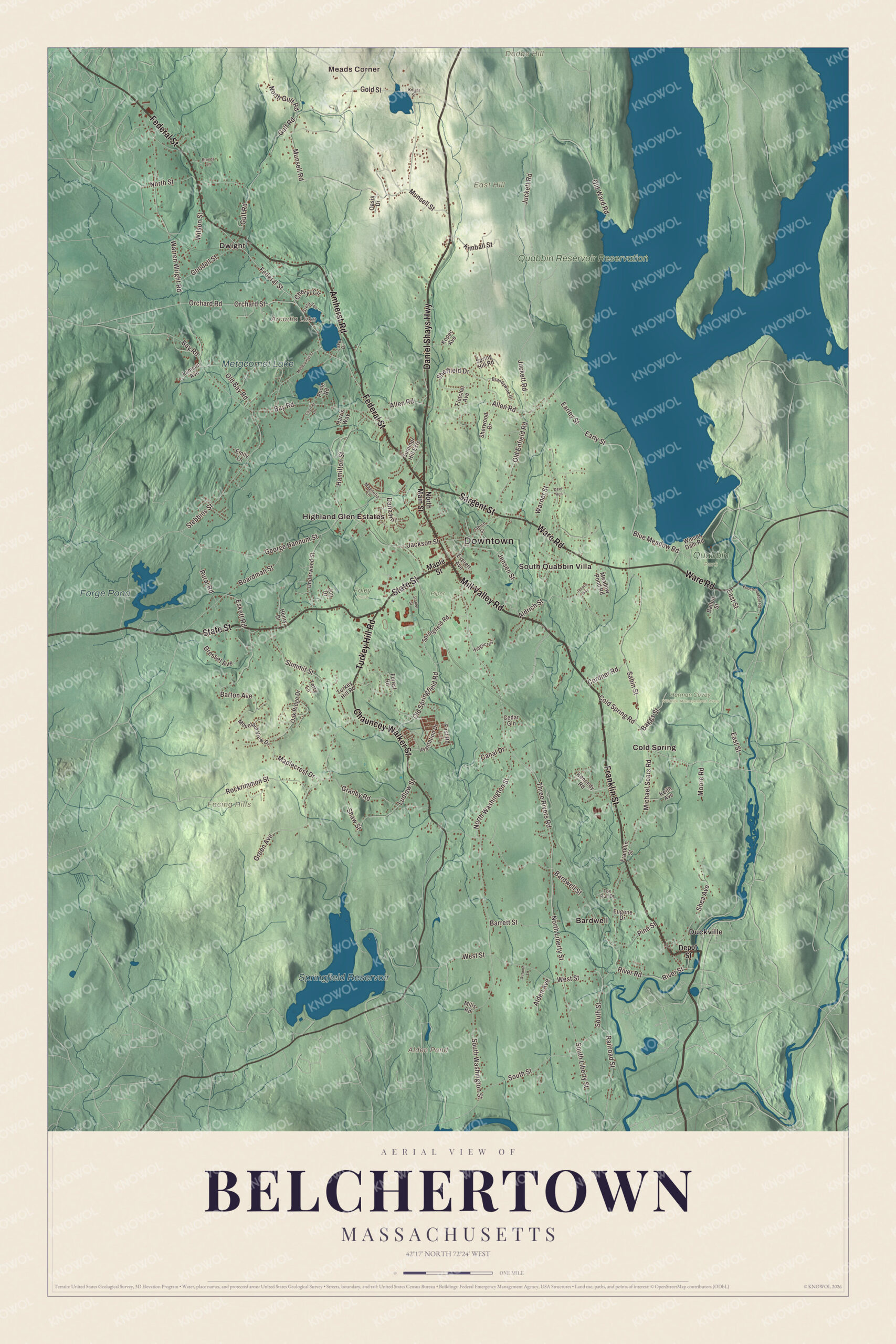 Protected watermarked complete map of Belchertown, Massachusetts