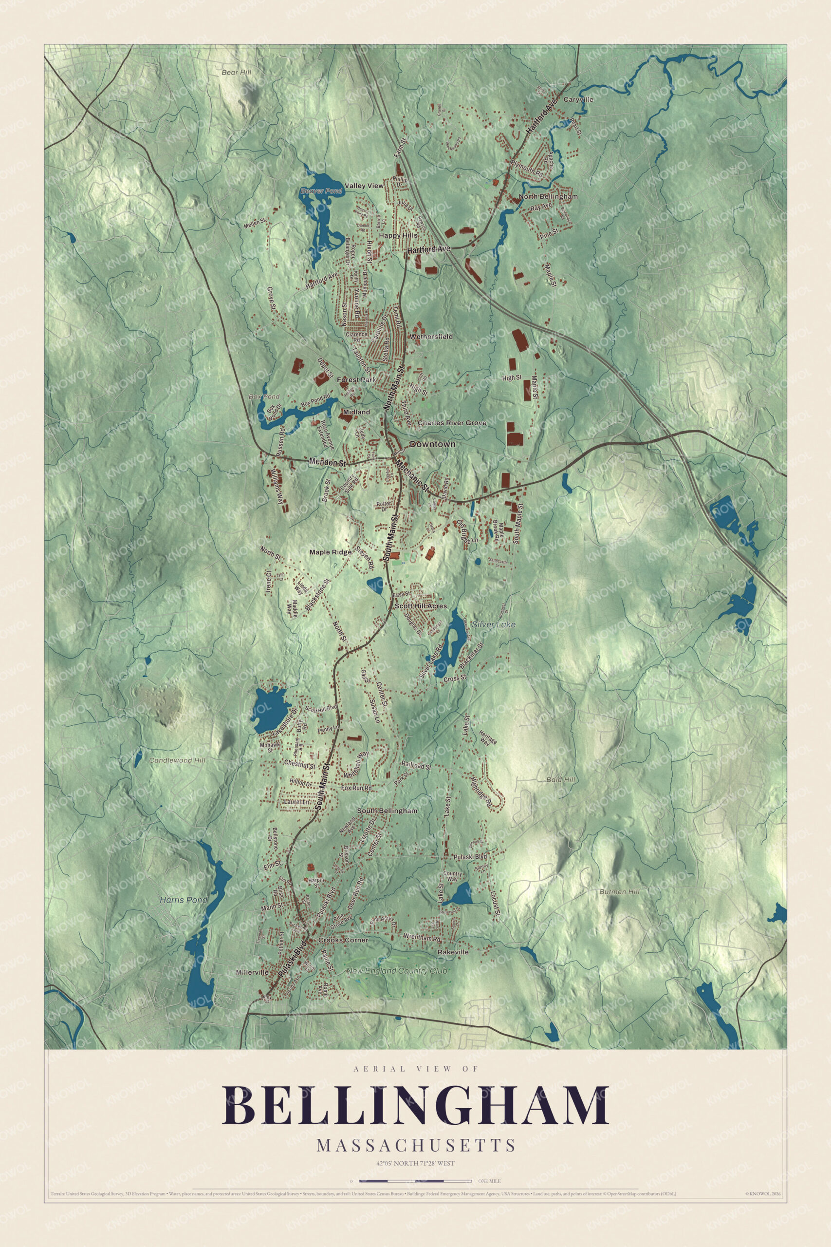 Protected watermarked complete map of Bellingham, Massachusetts