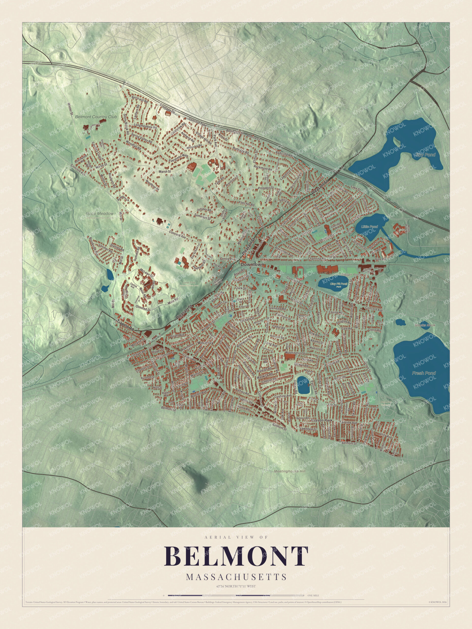 Protected watermarked complete map of Belmont, Massachusetts