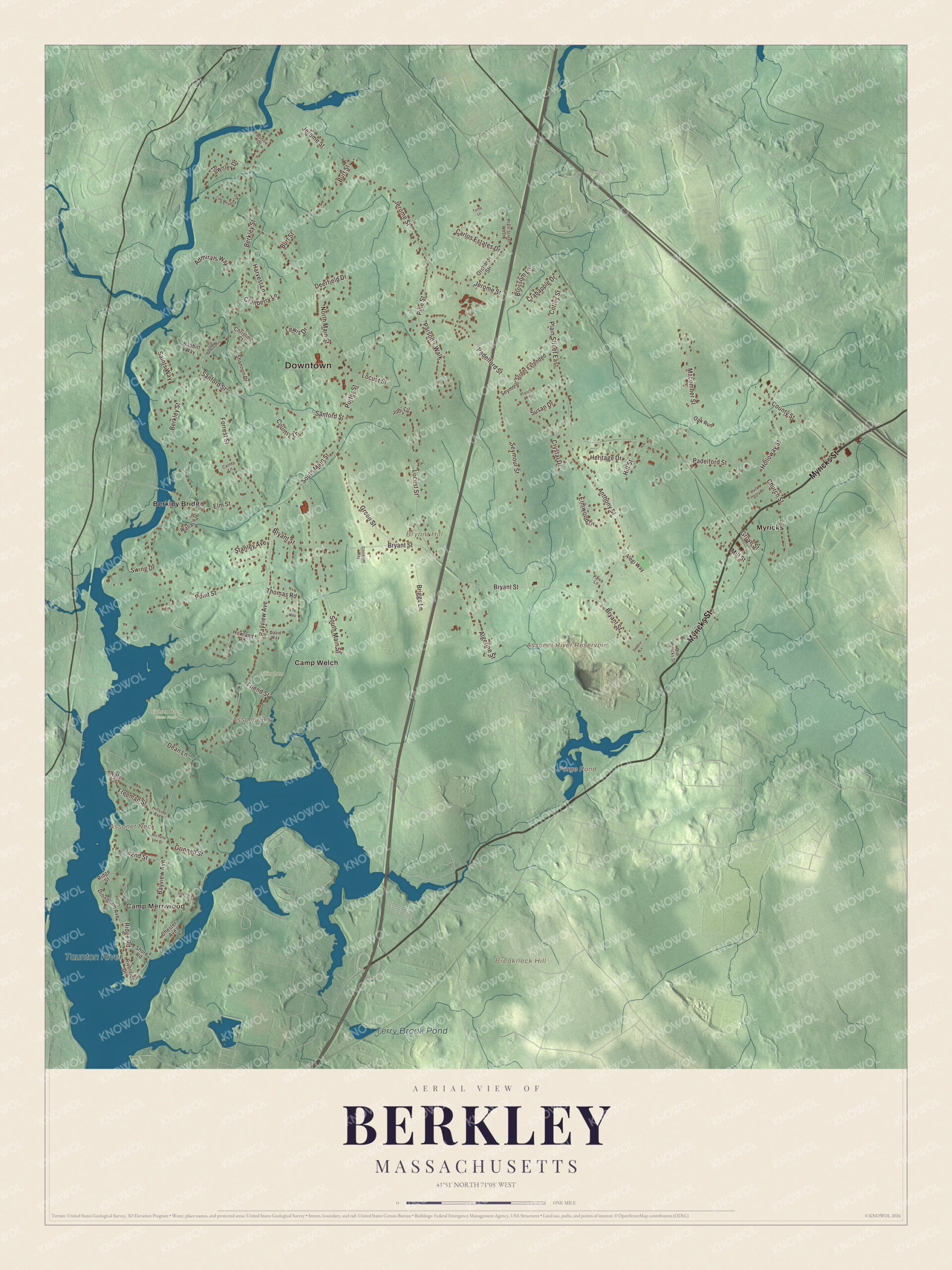 Protected watermarked complete map of Berkley, Massachusetts