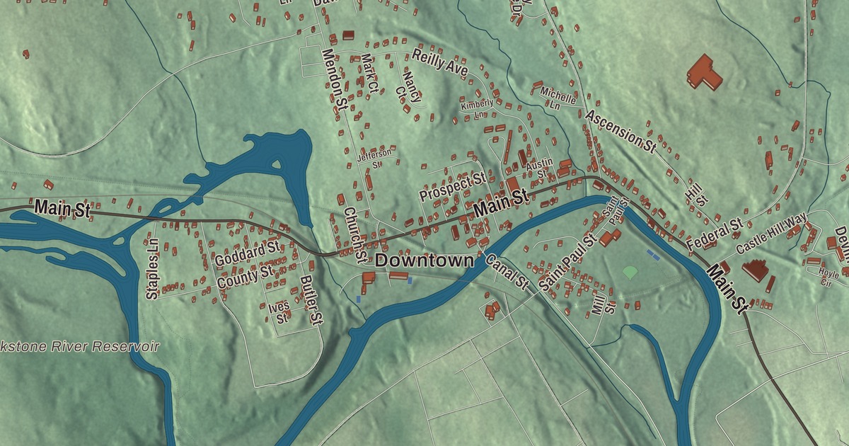 Beautifully Detailed Map of Blackstone, Massachusetts