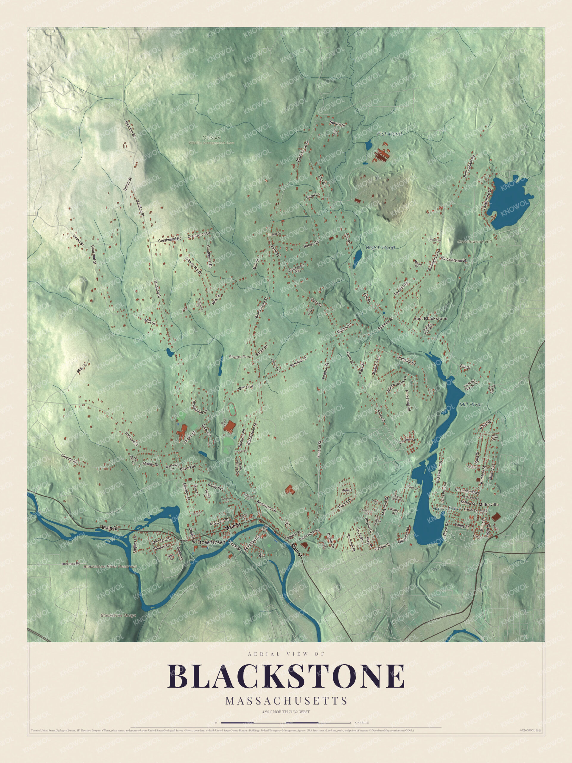 Protected watermarked complete map of Blackstone, Massachusetts