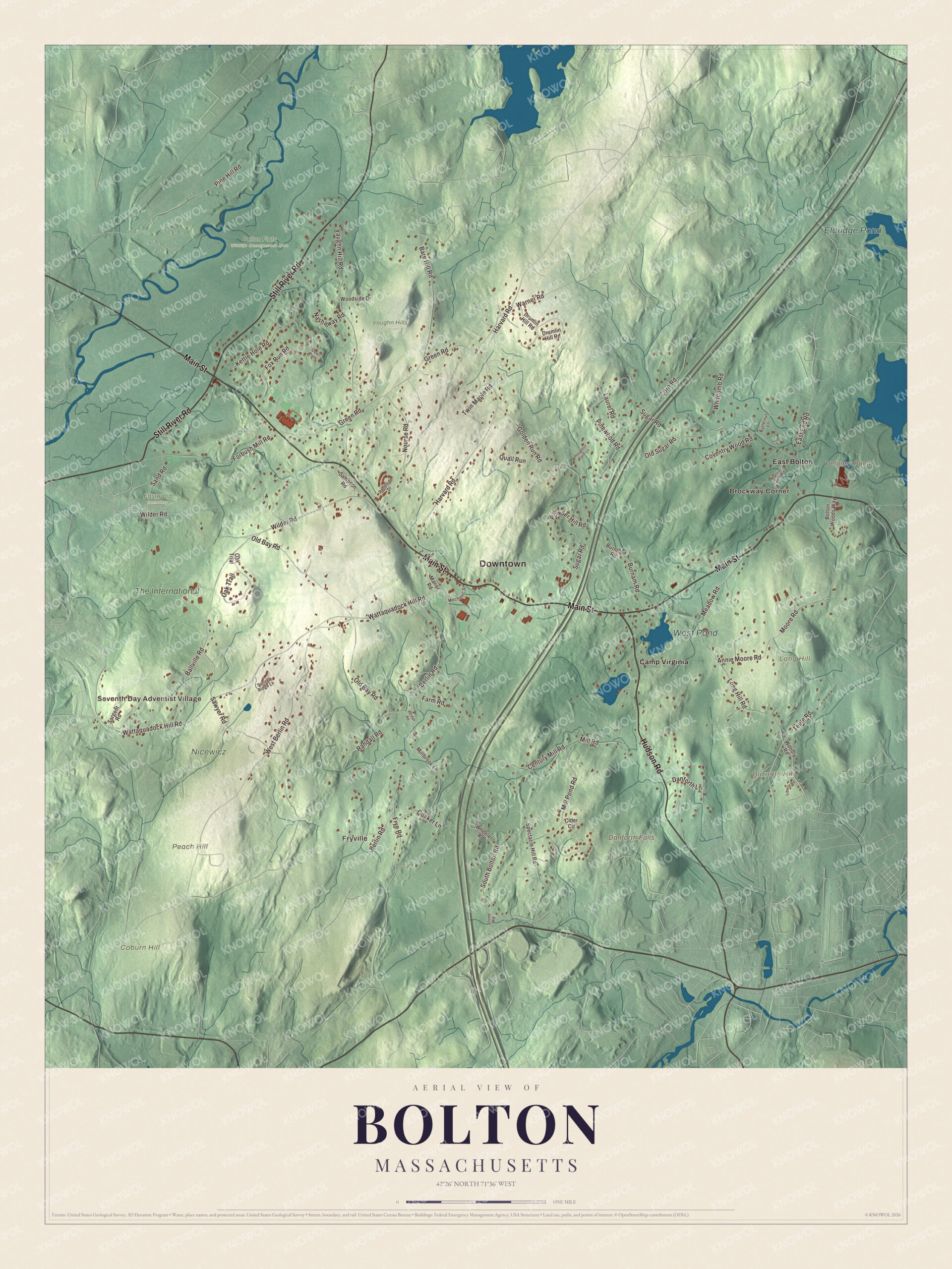 Protected watermarked complete map of Bolton, Massachusetts