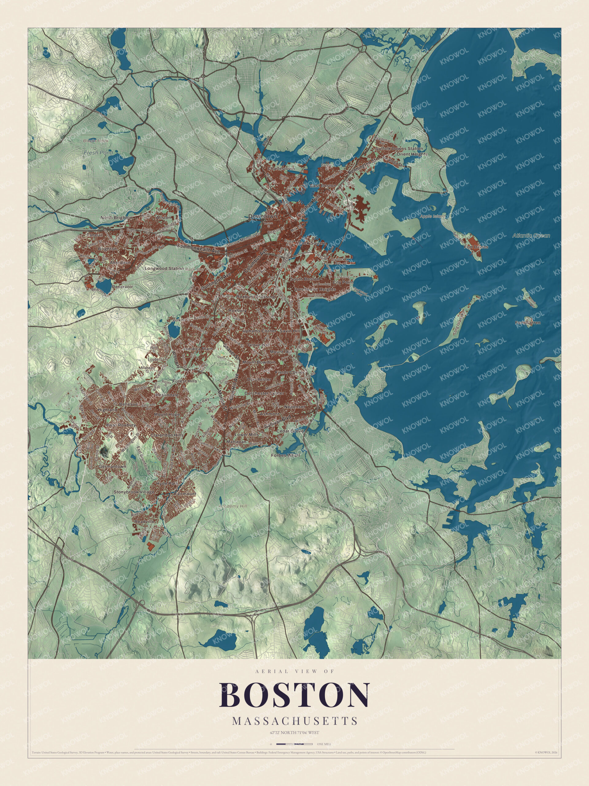 Protected watermarked complete map of Boston, Massachusetts