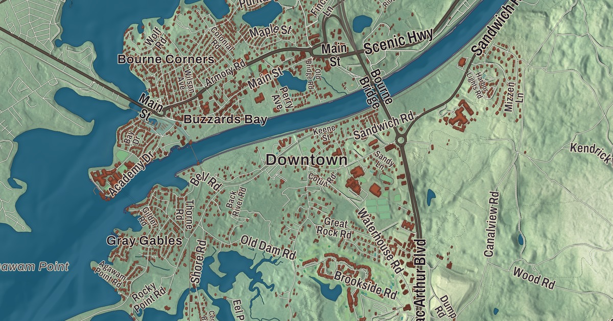 Beautifully Detailed Map of Bourne, Massachusetts
