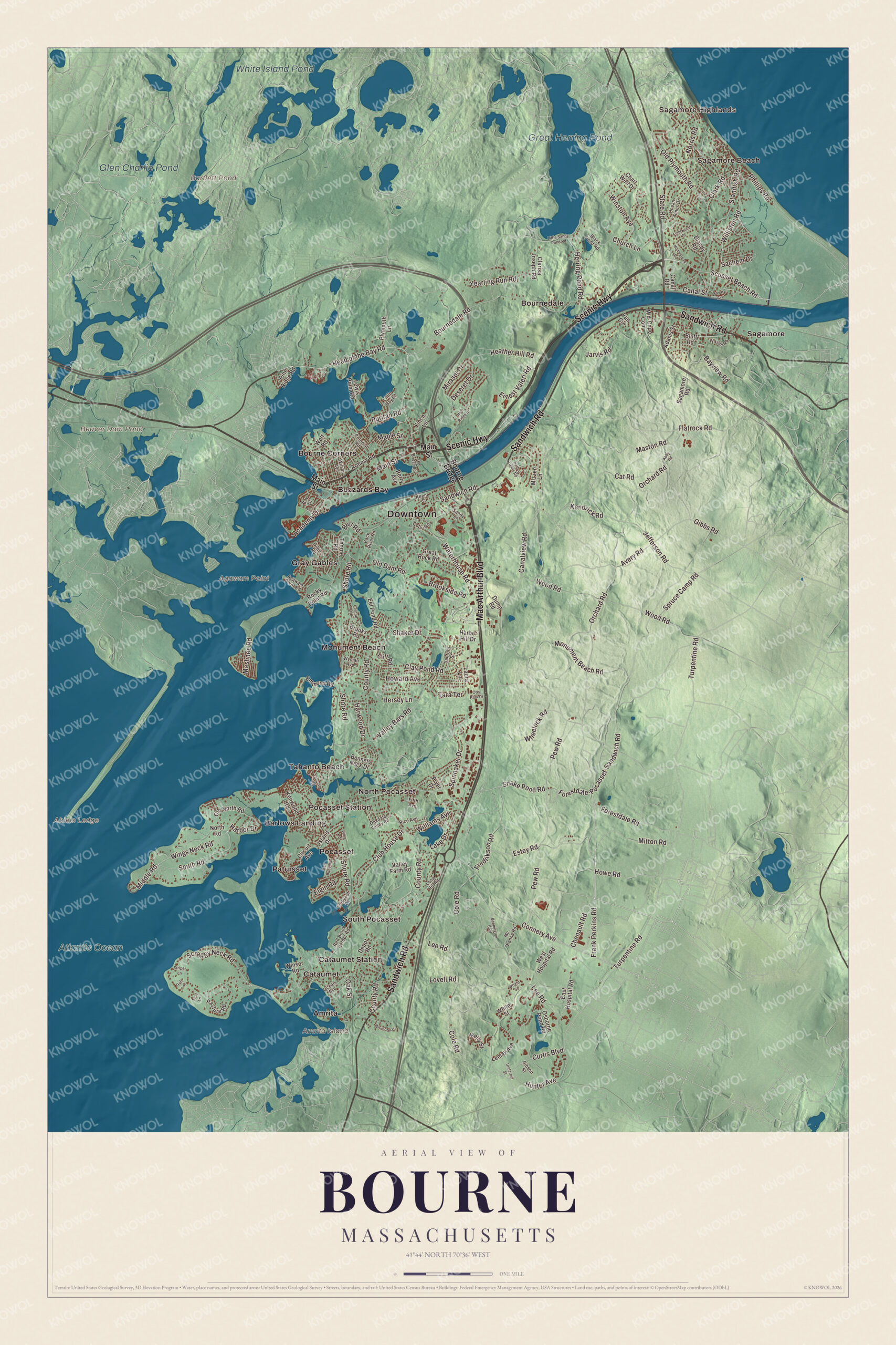 Protected watermarked complete map of Bourne, Massachusetts