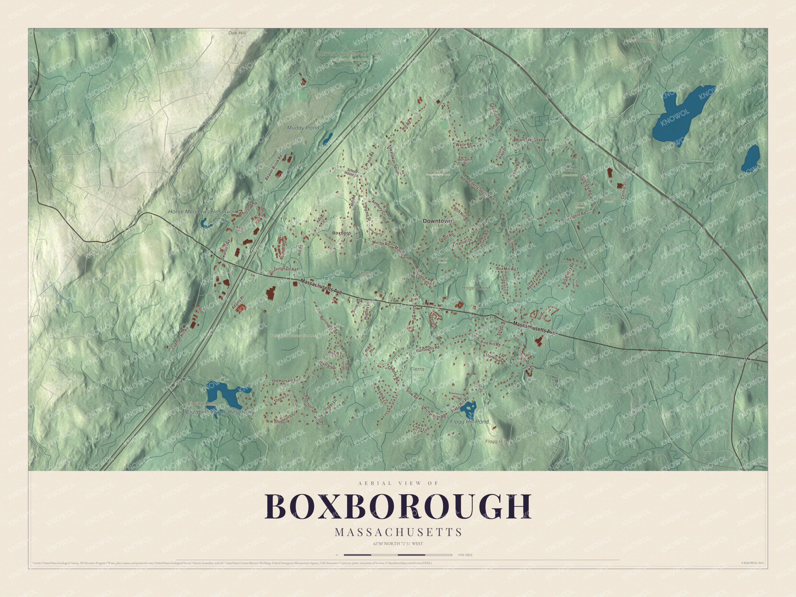 Protected watermarked complete map of Boxborough, Massachusetts
