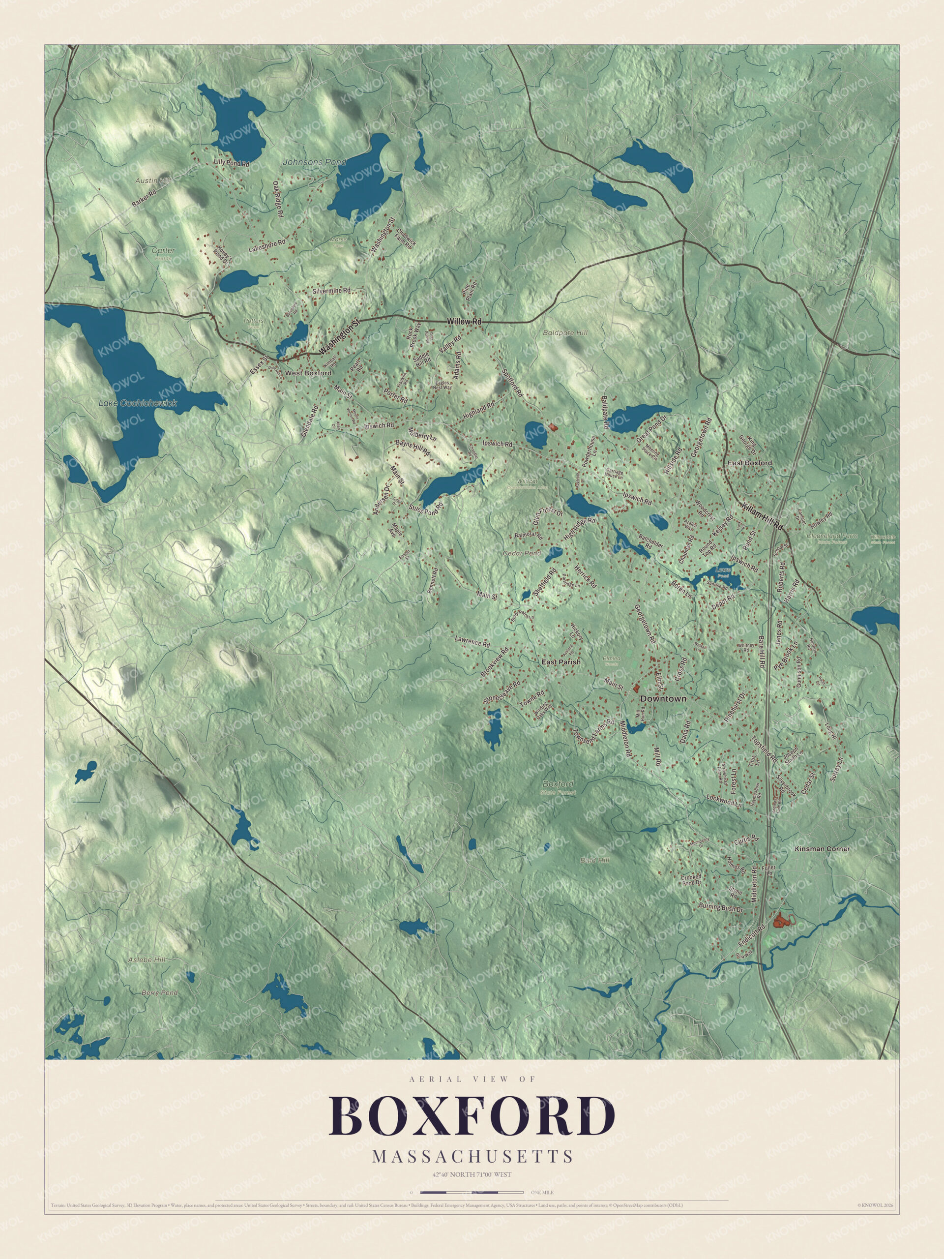 Protected watermarked complete map of Boxford, Massachusetts