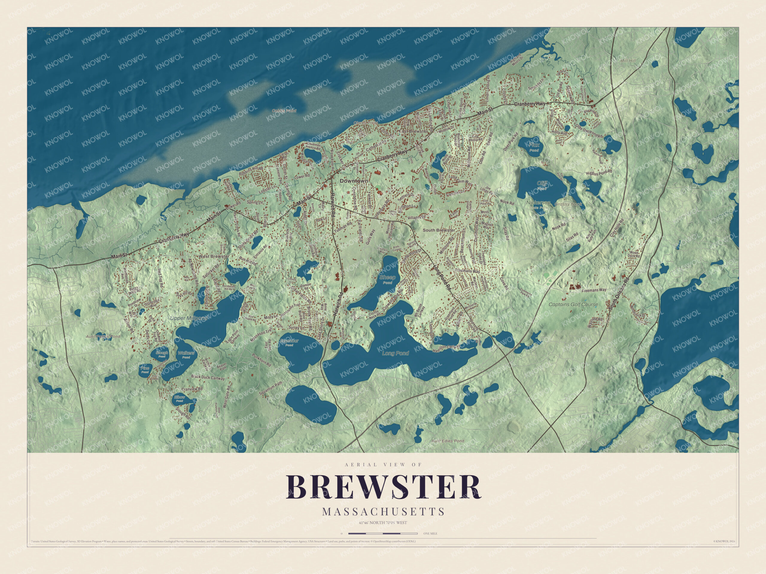 Protected watermarked complete map of Brewster, Massachusetts
