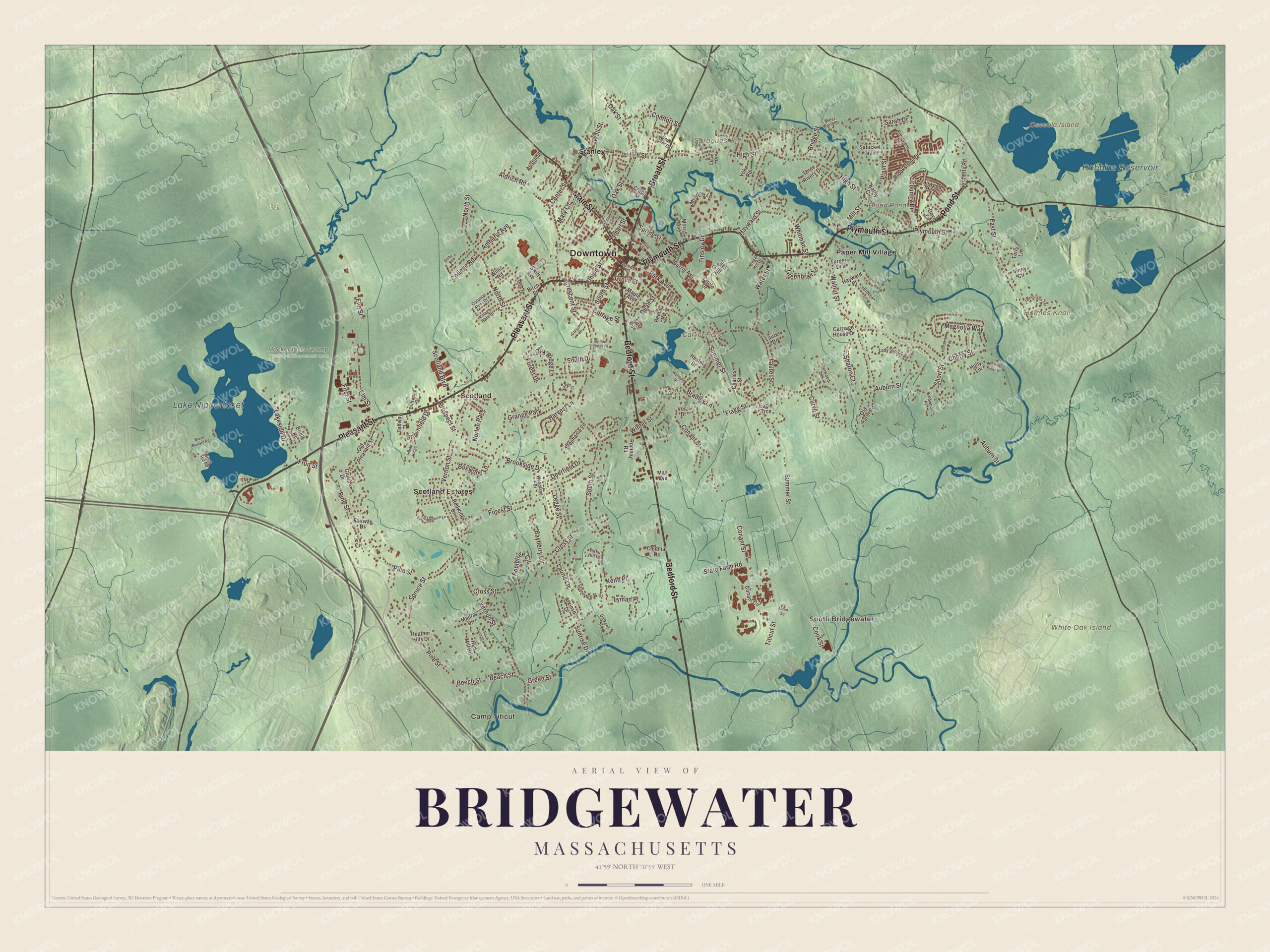 Protected watermarked complete map of Bridgewater, Massachusetts