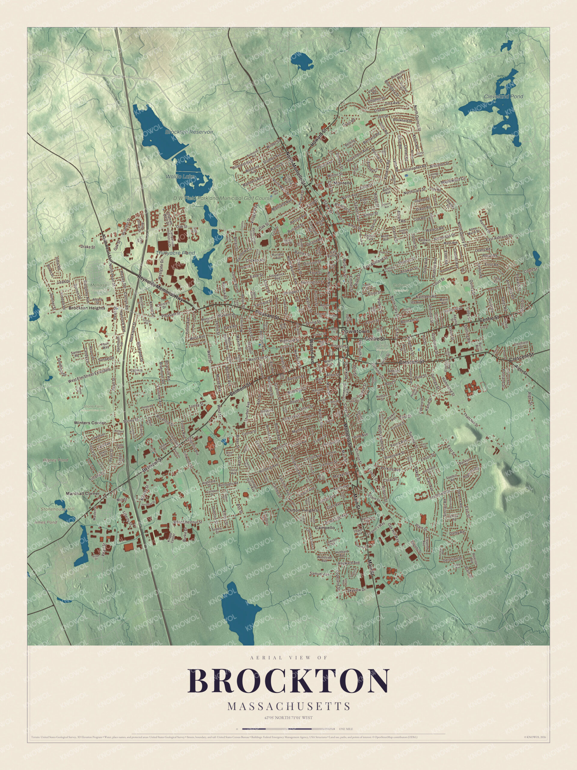 Protected watermarked complete map of Brockton, Massachusetts
