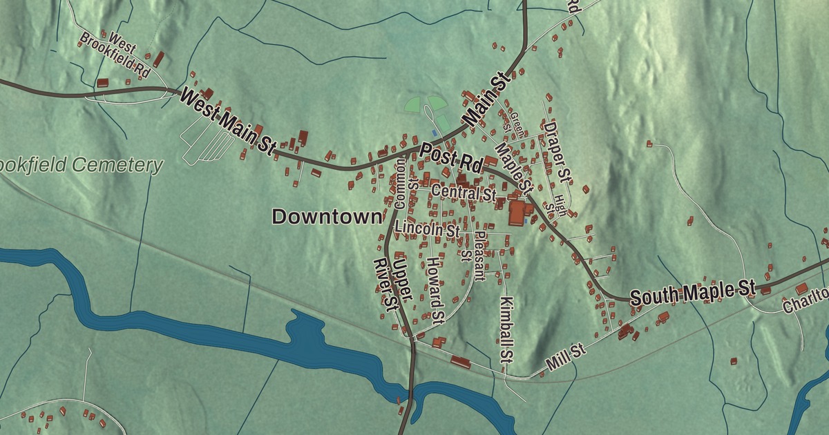 Beautifully Detailed Map of Brookfield, Massachusetts