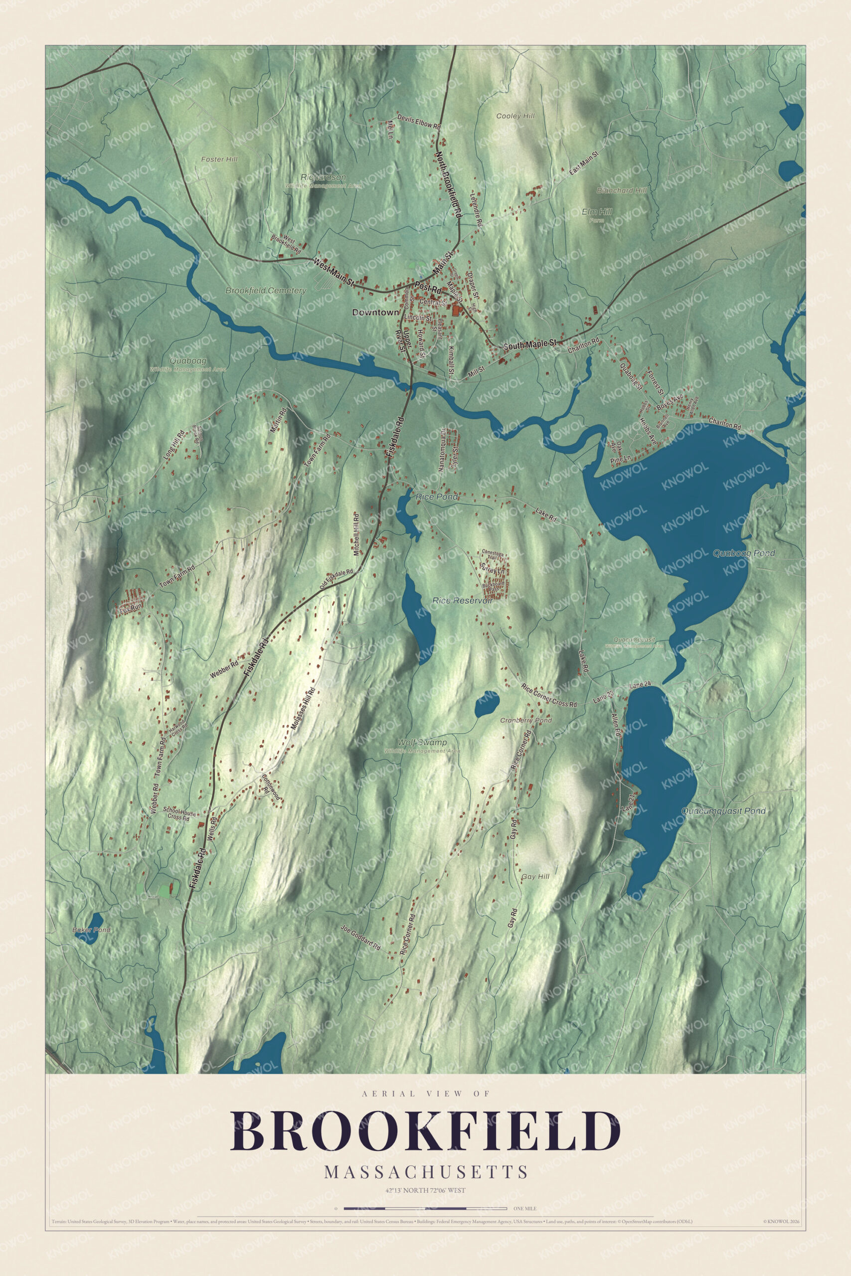 Protected watermarked complete map of Brookfield, Massachusetts