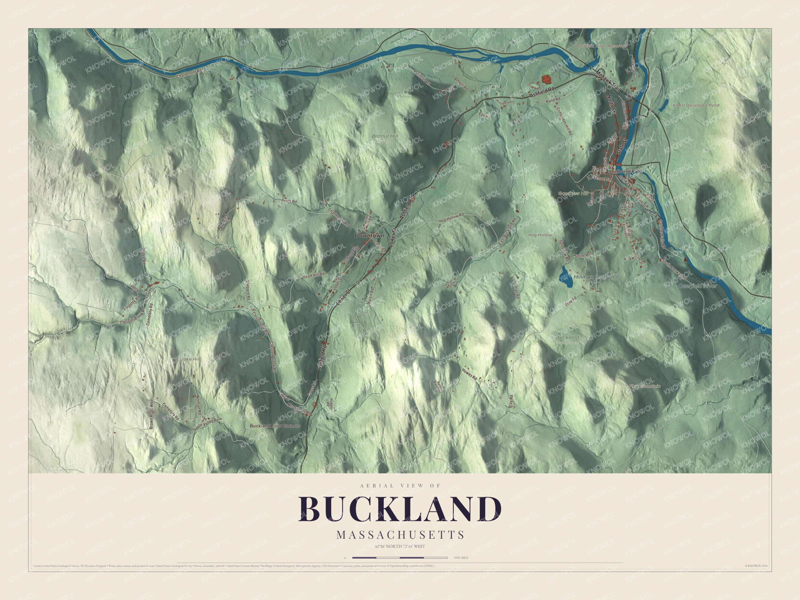 Protected watermarked complete map of Buckland, Massachusetts