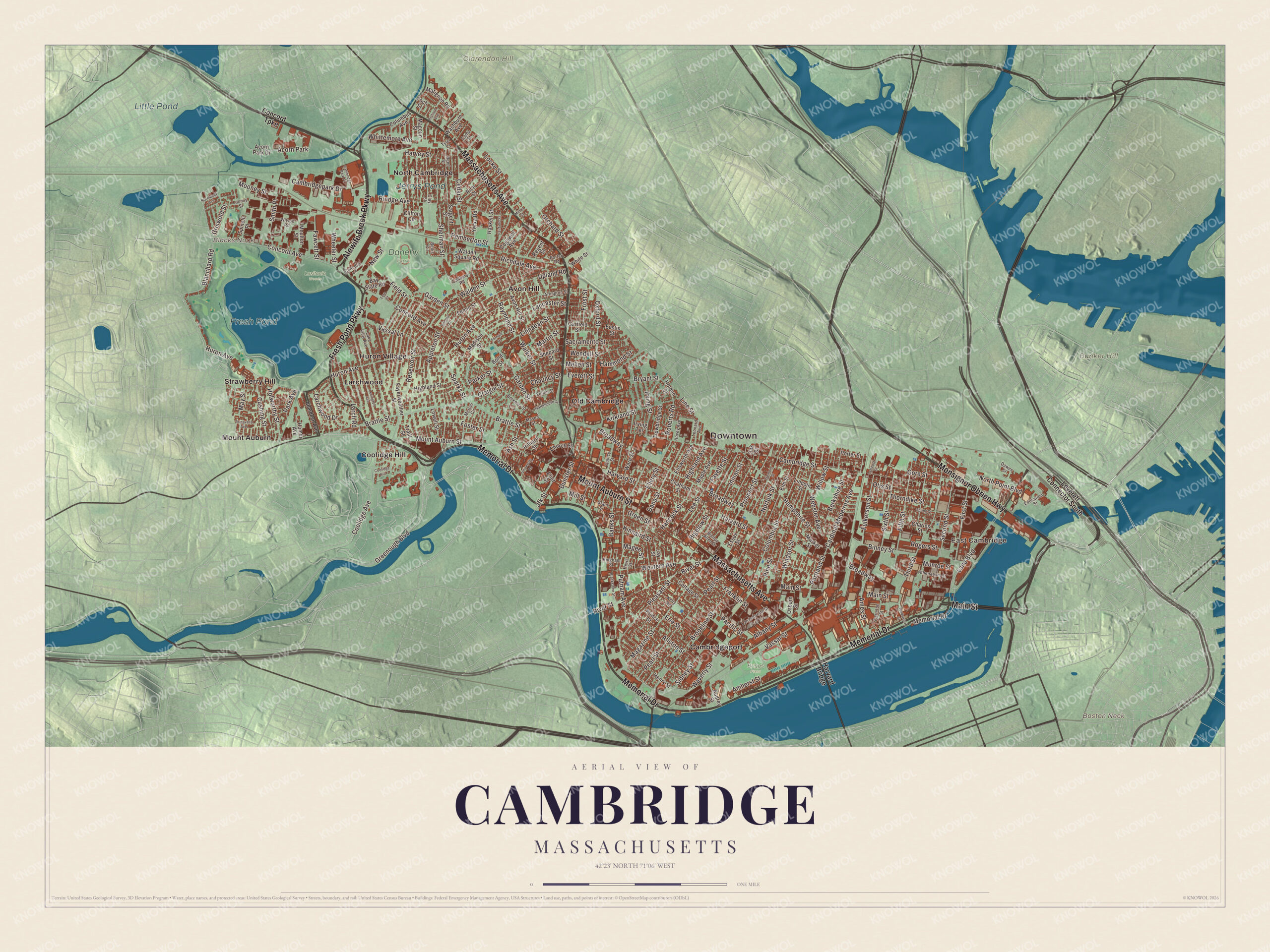 Protected watermarked complete map of Cambridge, Massachusetts