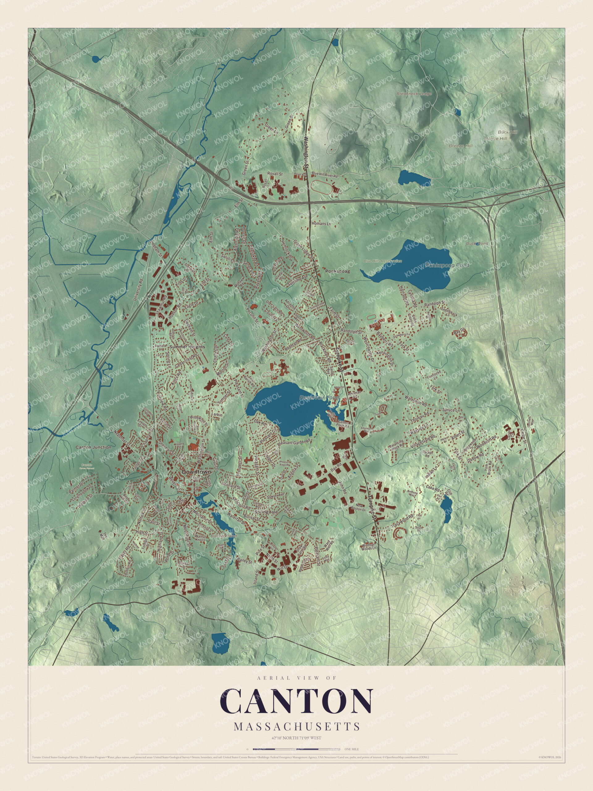 Protected watermarked complete map of Canton, Massachusetts