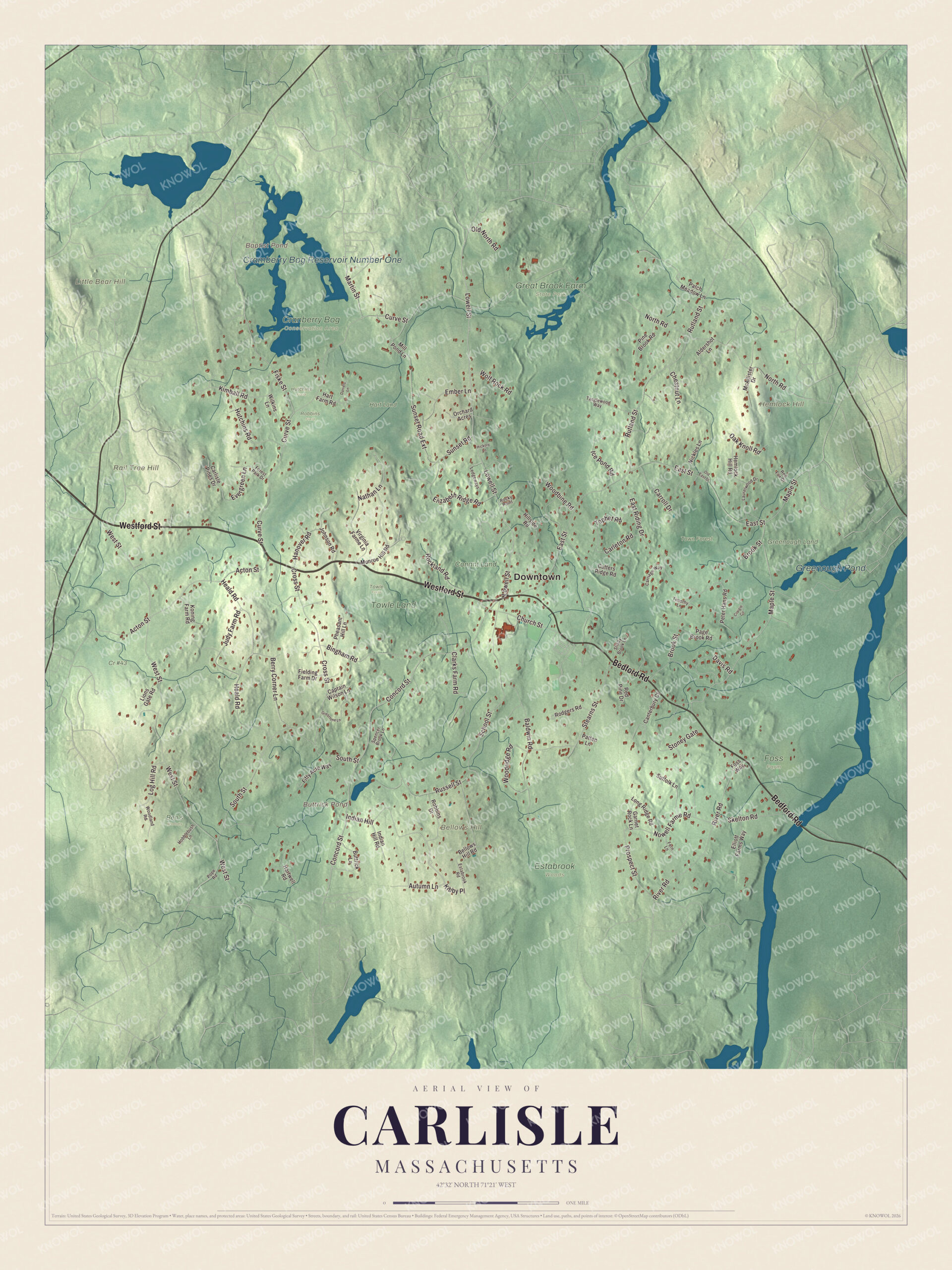 Protected watermarked complete map of Carlisle, Massachusetts