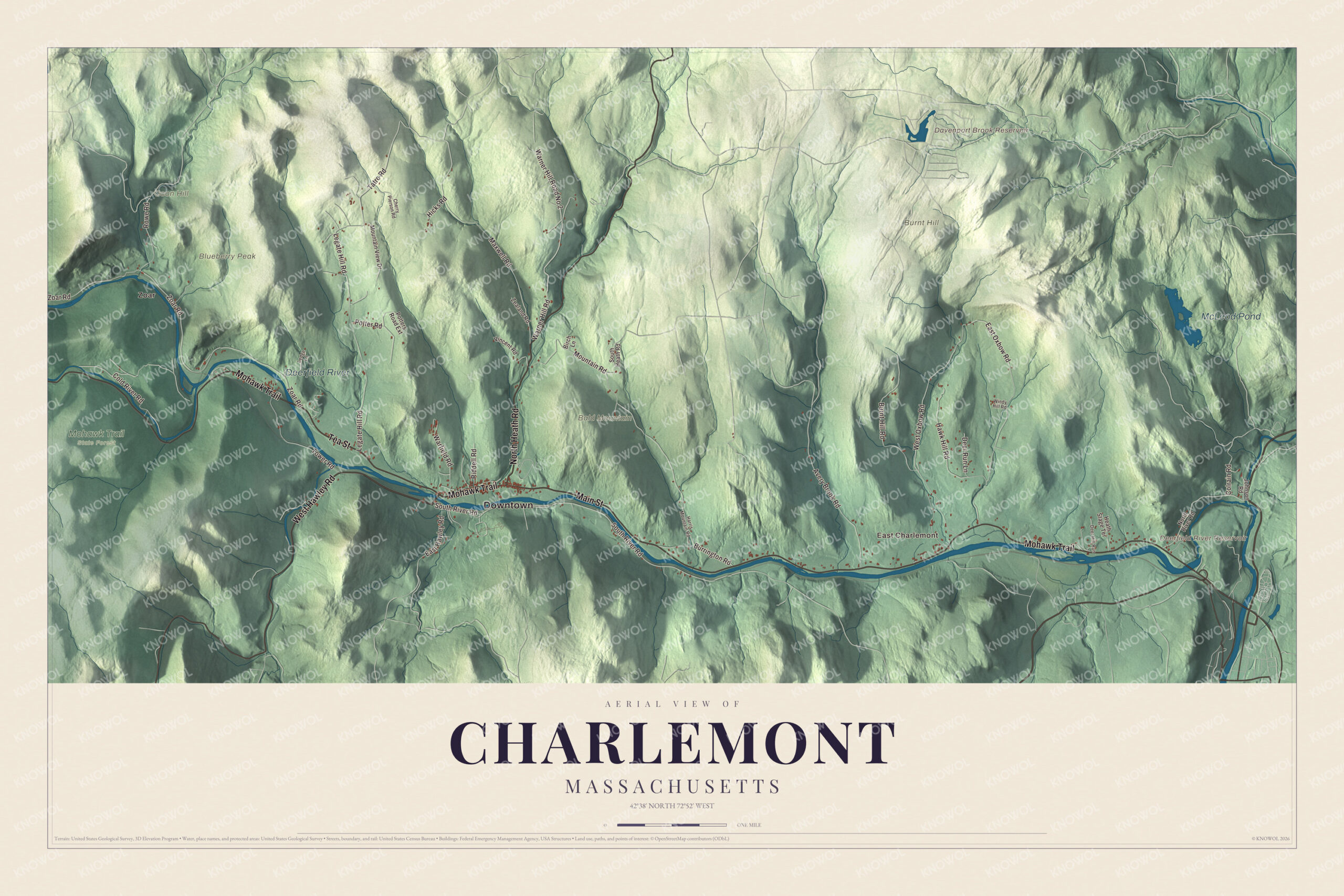 Protected watermarked complete map of Charlemont, Massachusetts