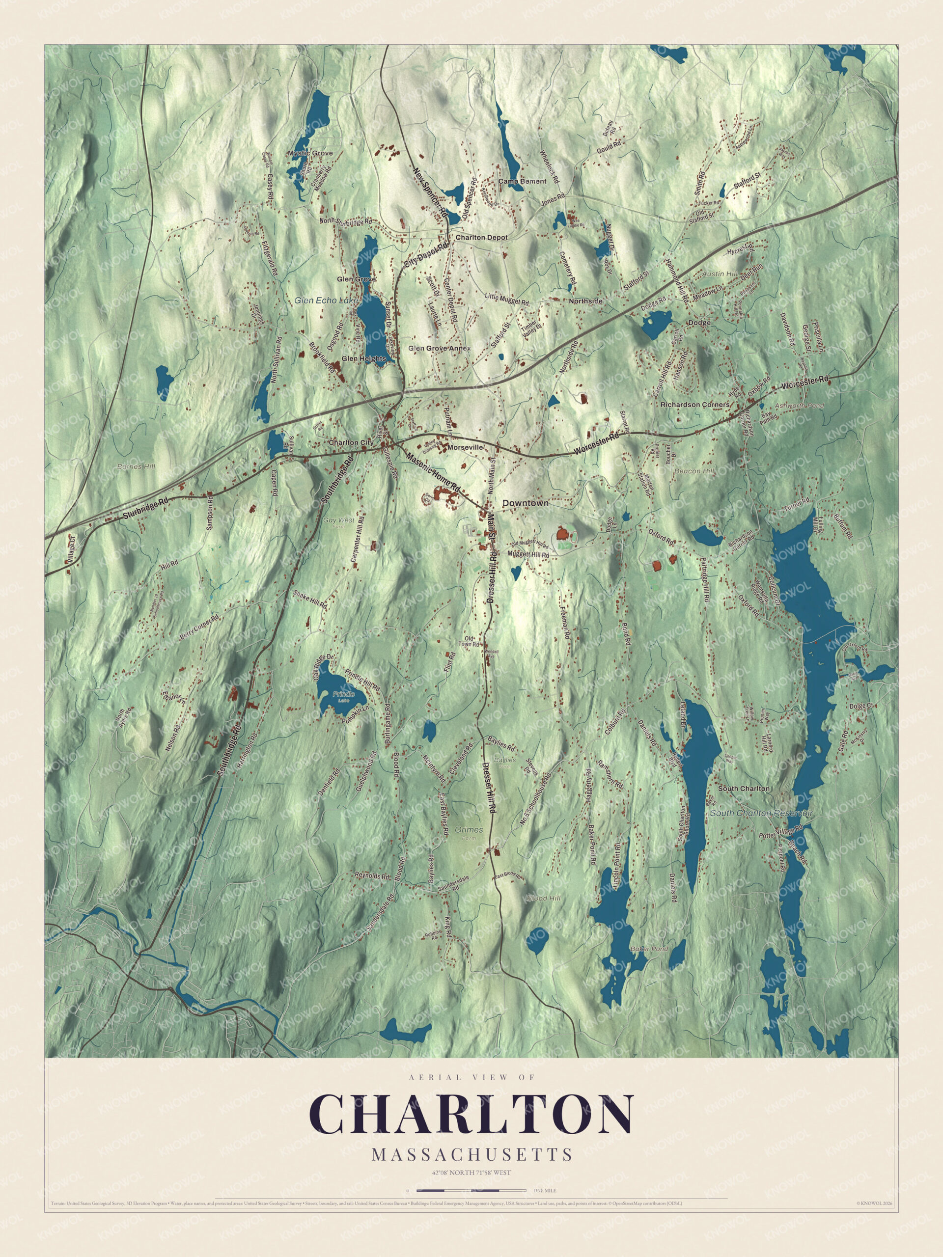 Protected watermarked complete map of Charlton, Massachusetts