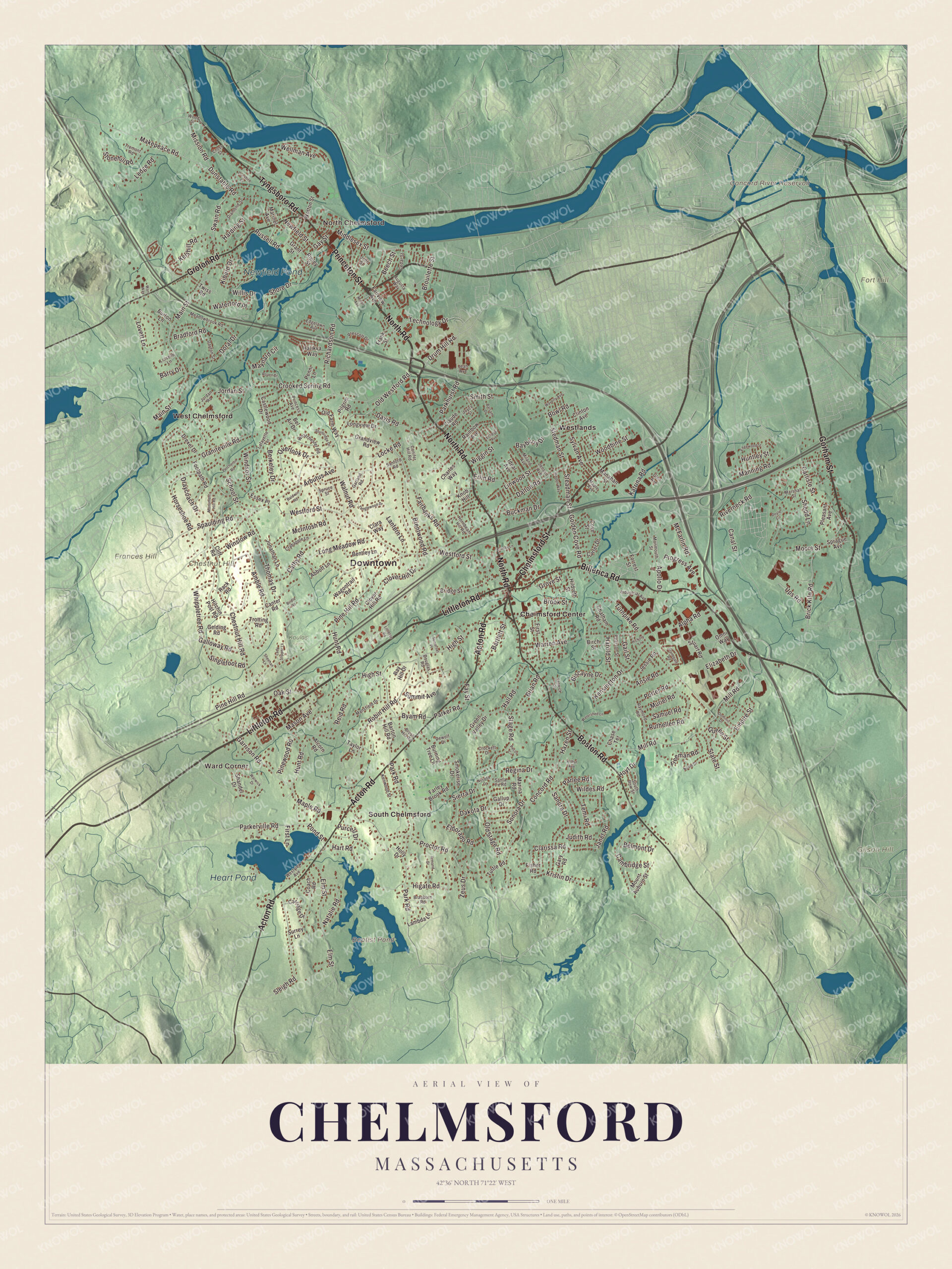 Protected watermarked complete map of Chelmsford, Massachusetts