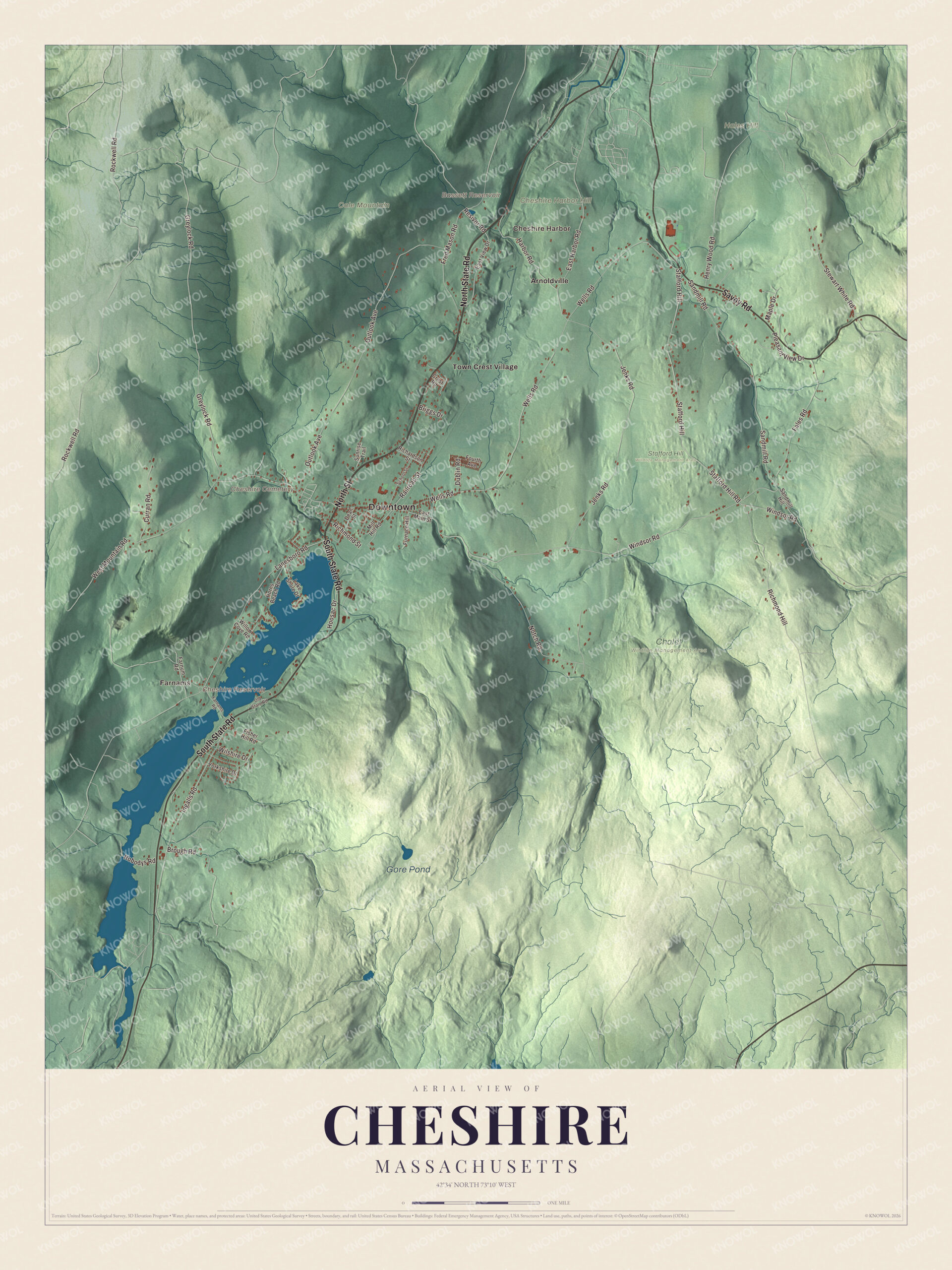 Protected watermarked complete map of Cheshire, Massachusetts