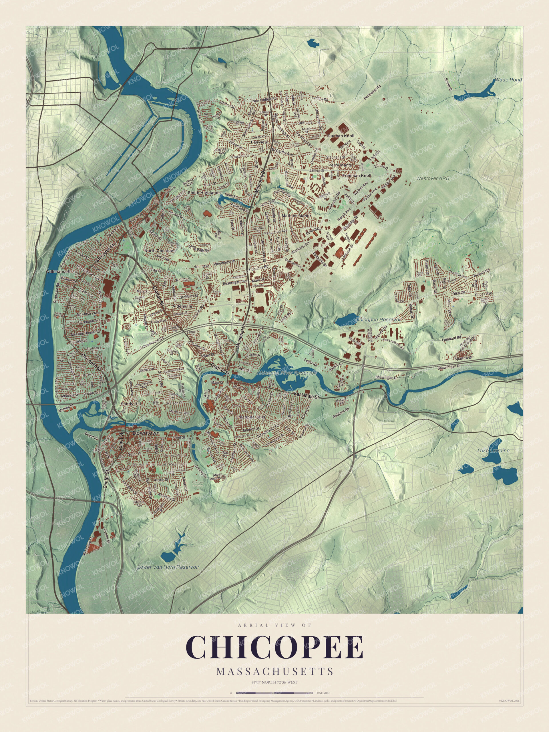 Protected watermarked complete map of Chicopee, Massachusetts