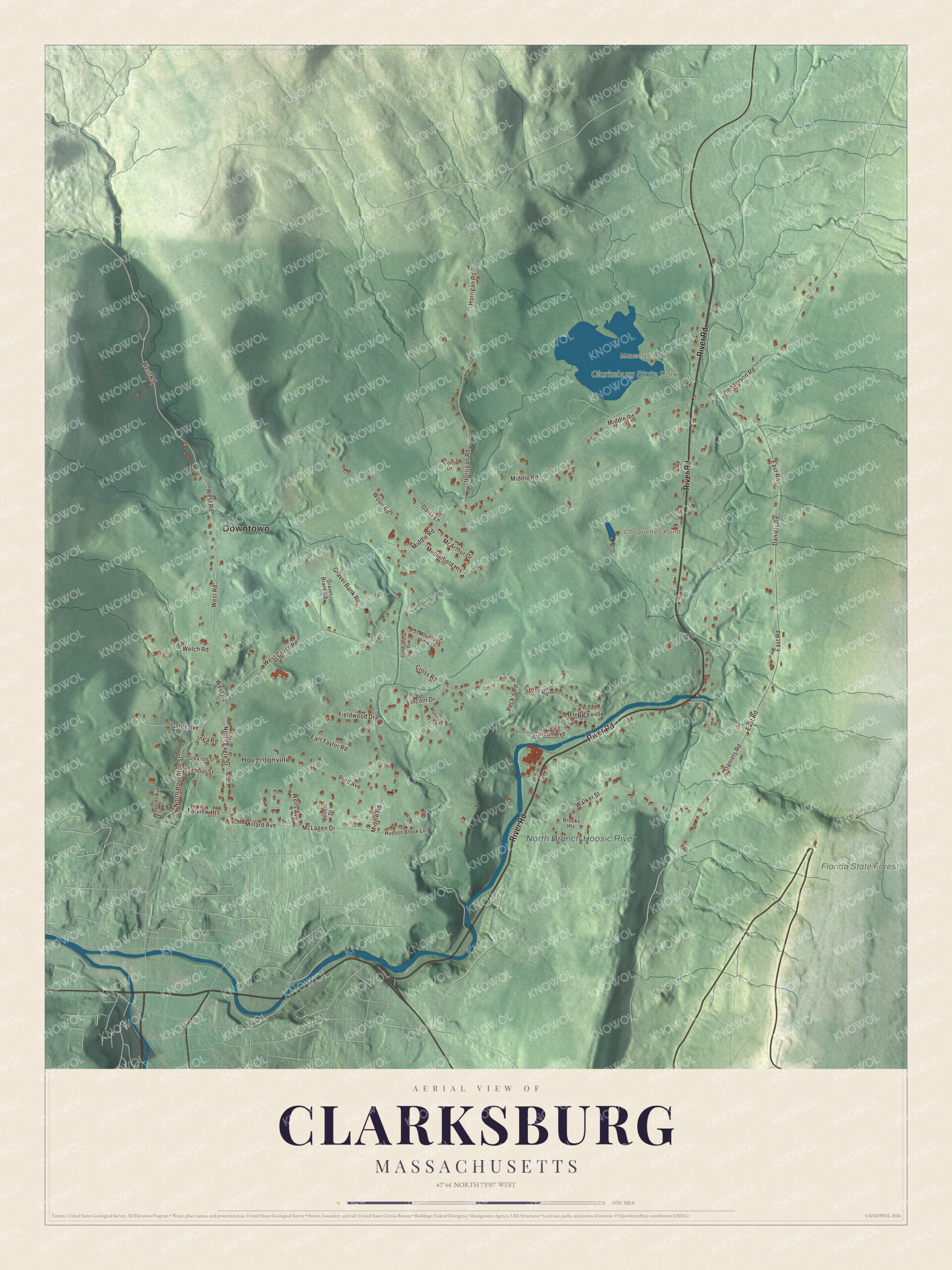 Protected watermarked complete map of Clarksburg, Massachusetts